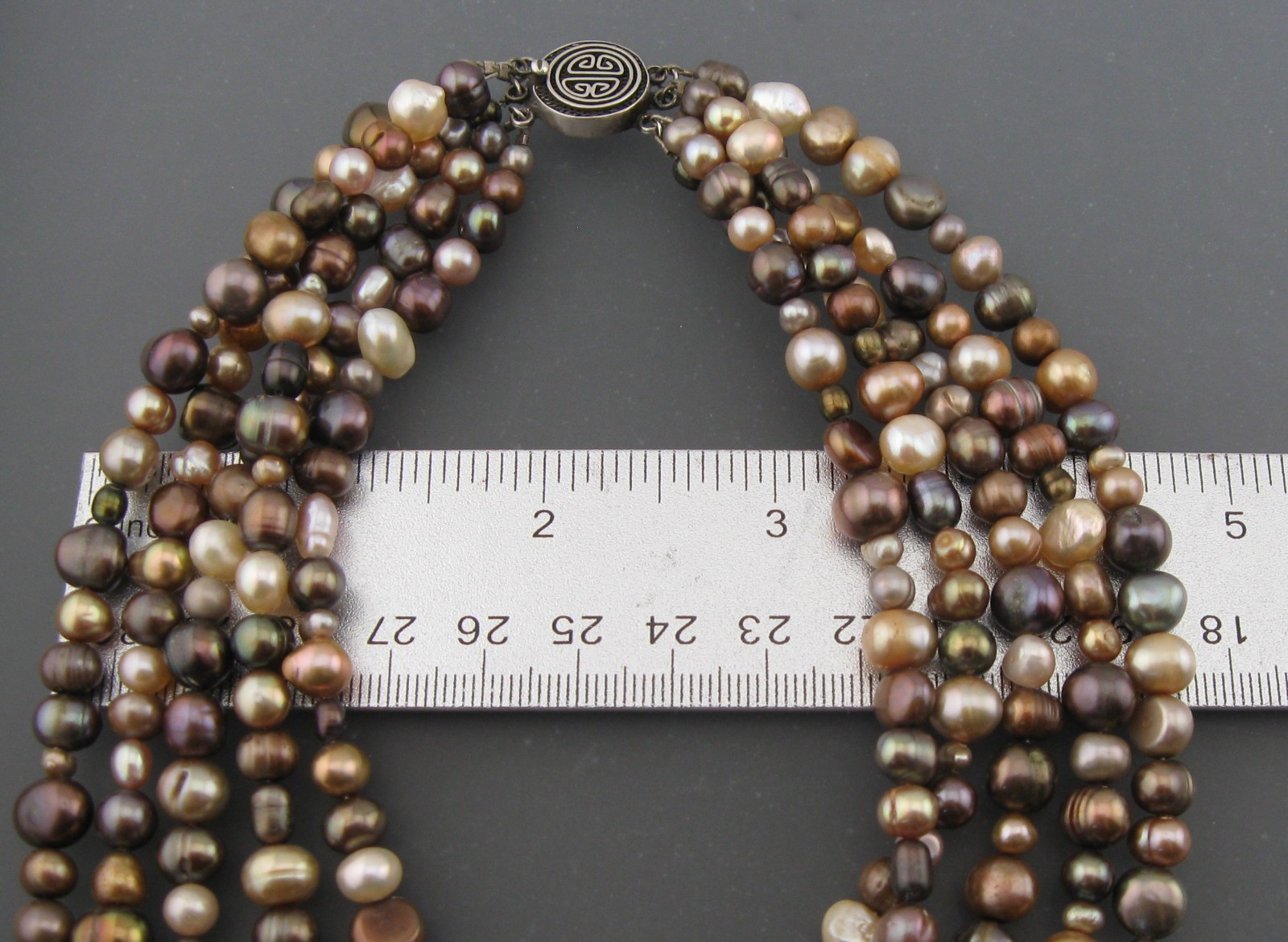 Multicolor Freshwater Pearl Multi Shape Five Strand Necklace Sterling Clasp
