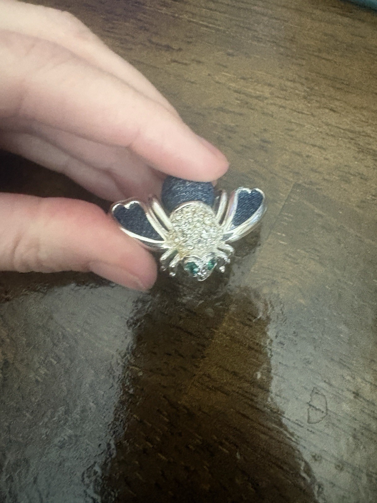 Joan Rivers Bee Pin Brooch Blue Denim Pave Crystal Silver Tone Rhinestones Vtg