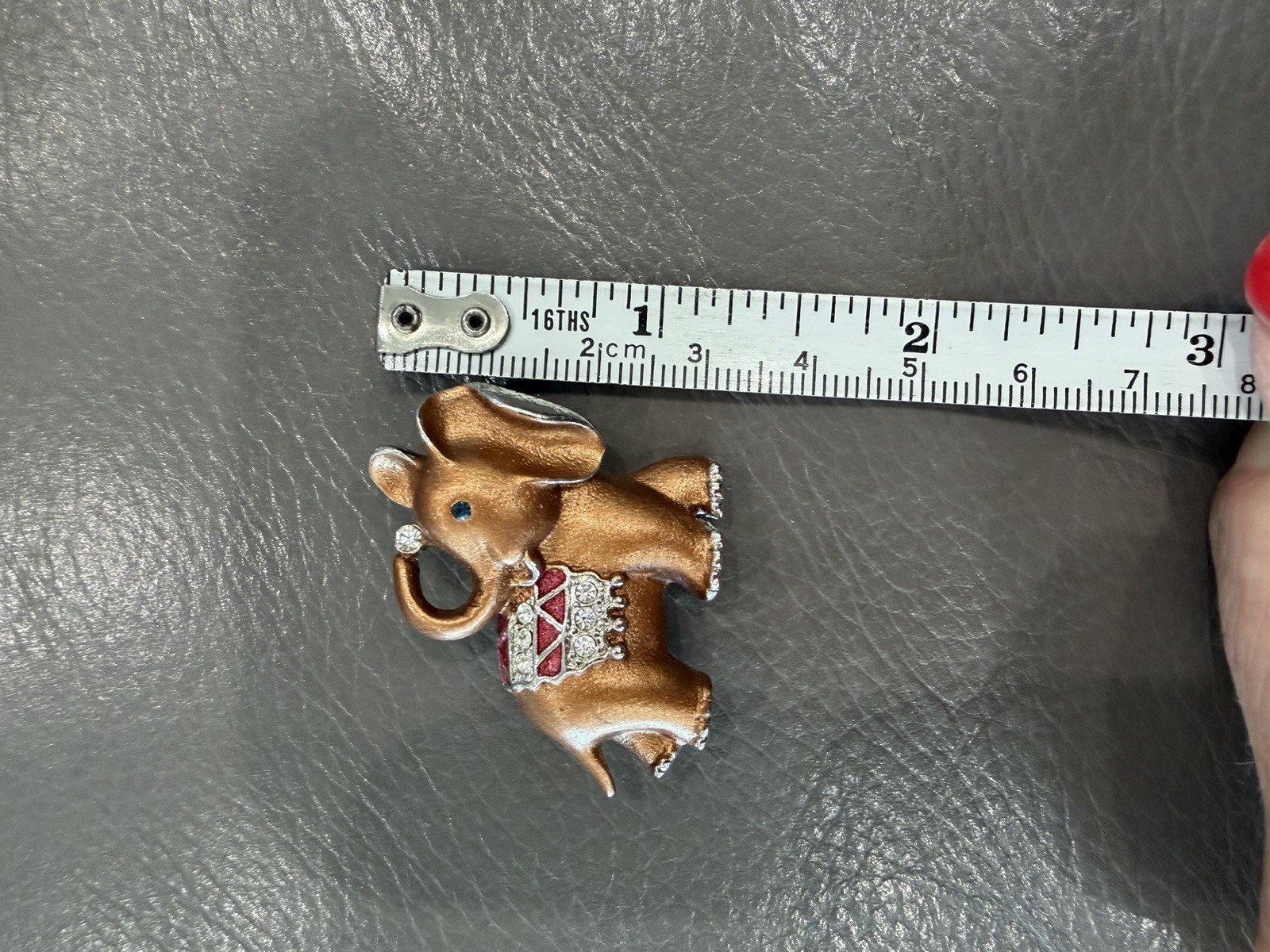 Vintage Silvertone Brown Rhinestone Elephant Brooch Pin