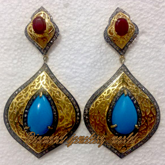 Amazing 2.65ctw Rose Cut Diamond Gemstone Studded Silver Vintage Earring Jewelry
