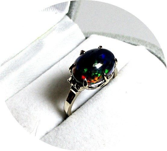Lovely – Solid Black OPAL Ring – Vintage, 14k Yellow Gold Prong Setting – Mtg…