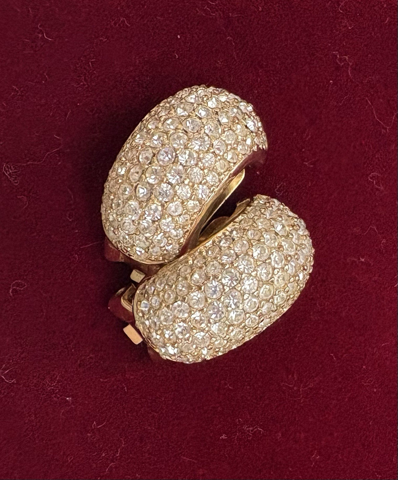 Vintage Christian Dior Clip on Earrings Pave Crystal Half Hoop