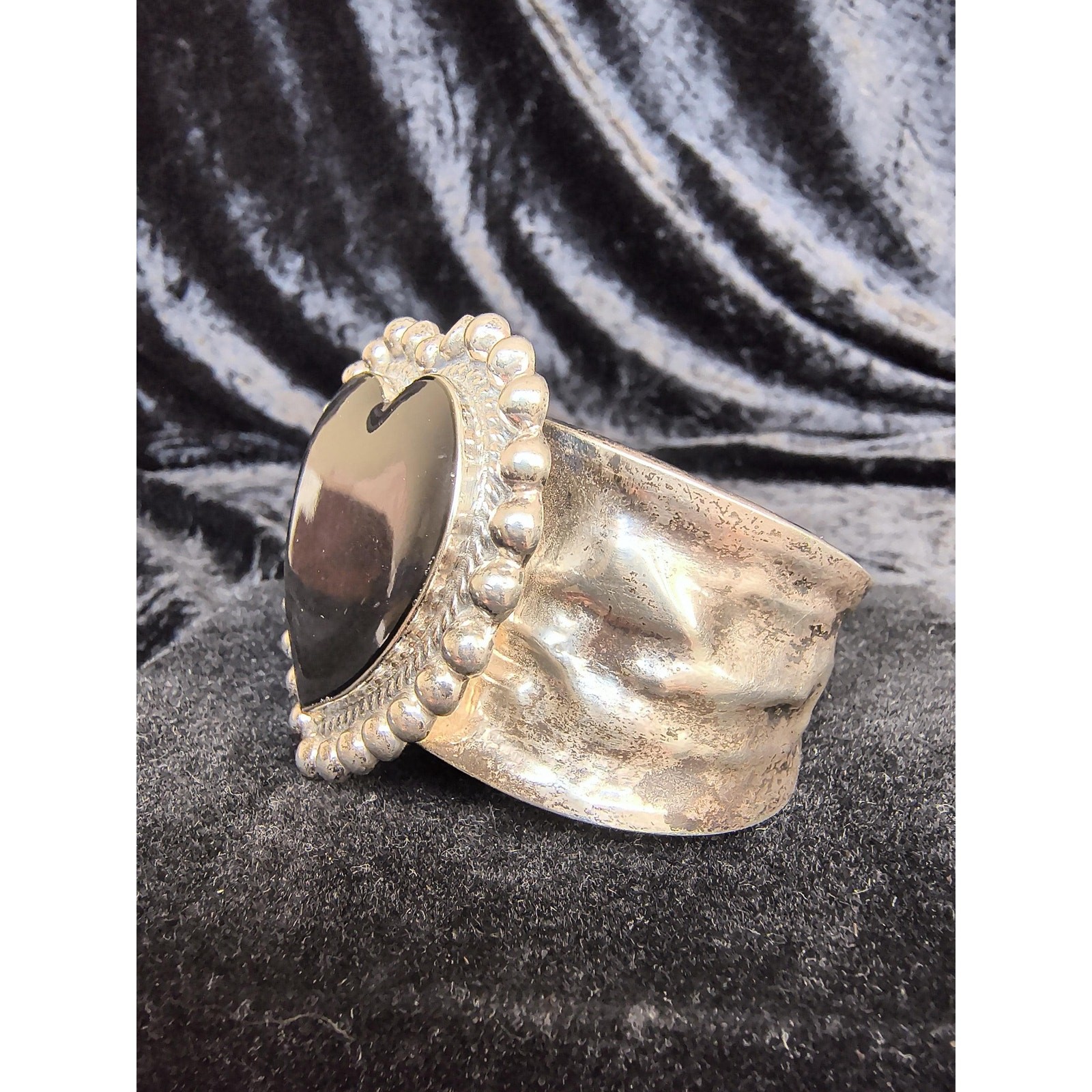 Vintage Sterling Silver Heart Stone Cuff Bracelet, Southwest Style Statement