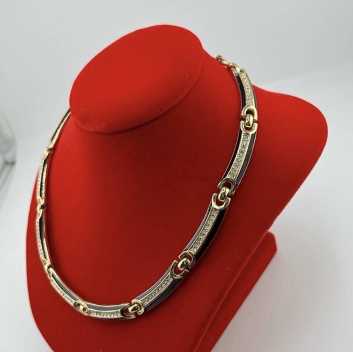 Vintage 1970s Authentic Christian Dior Black Enamel Gold Plated Necklace