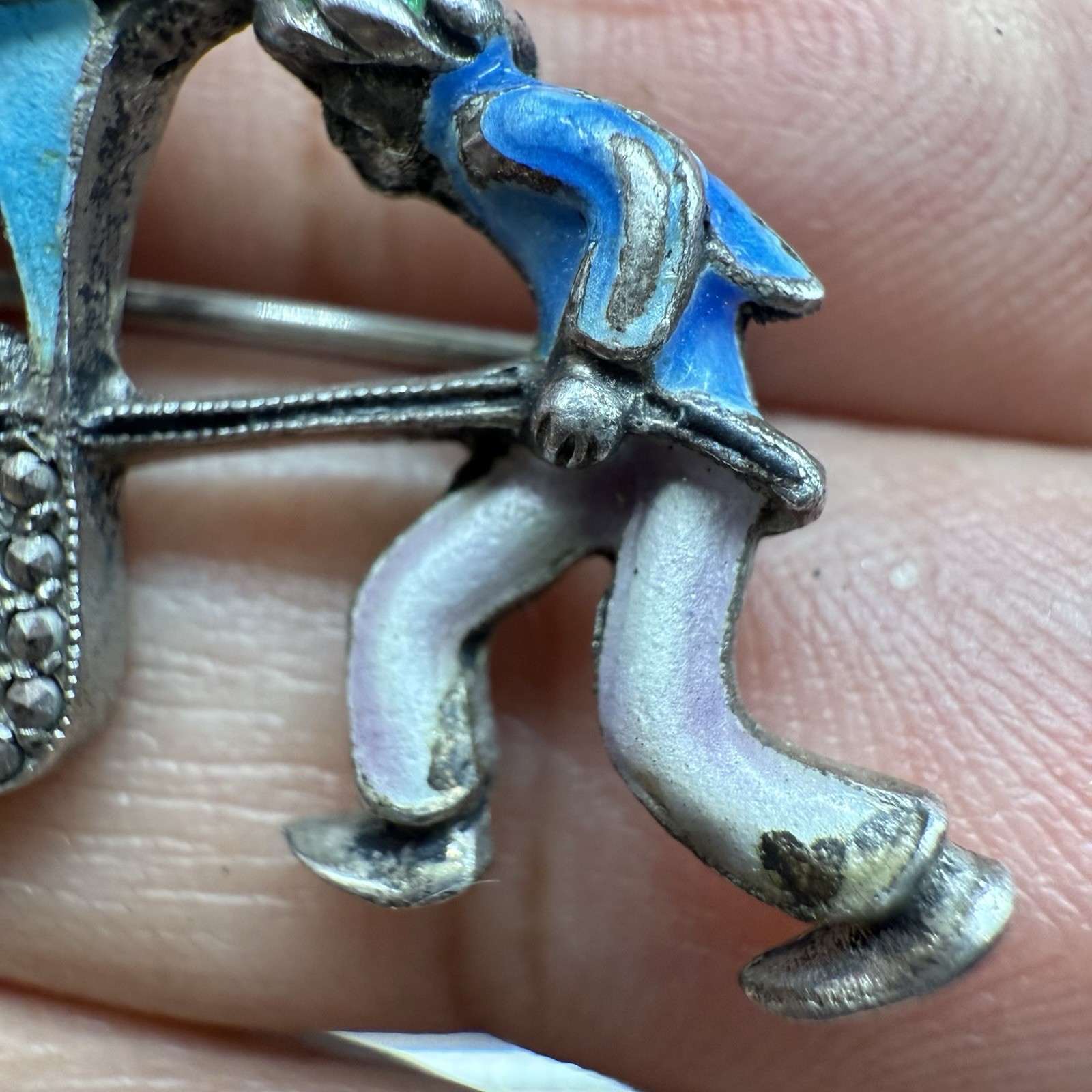 Vintage Unmarked Silver Marcasite Sedan Chair Brooch 7 Grams 935? AS IS