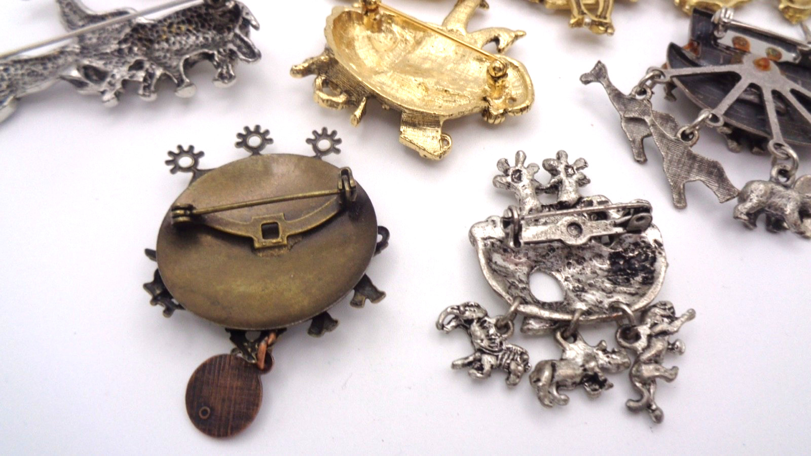 10 Vintage Gold & Silver Tone Noah’s Ark Animal Bracelet Brooch Clip Earring Lot