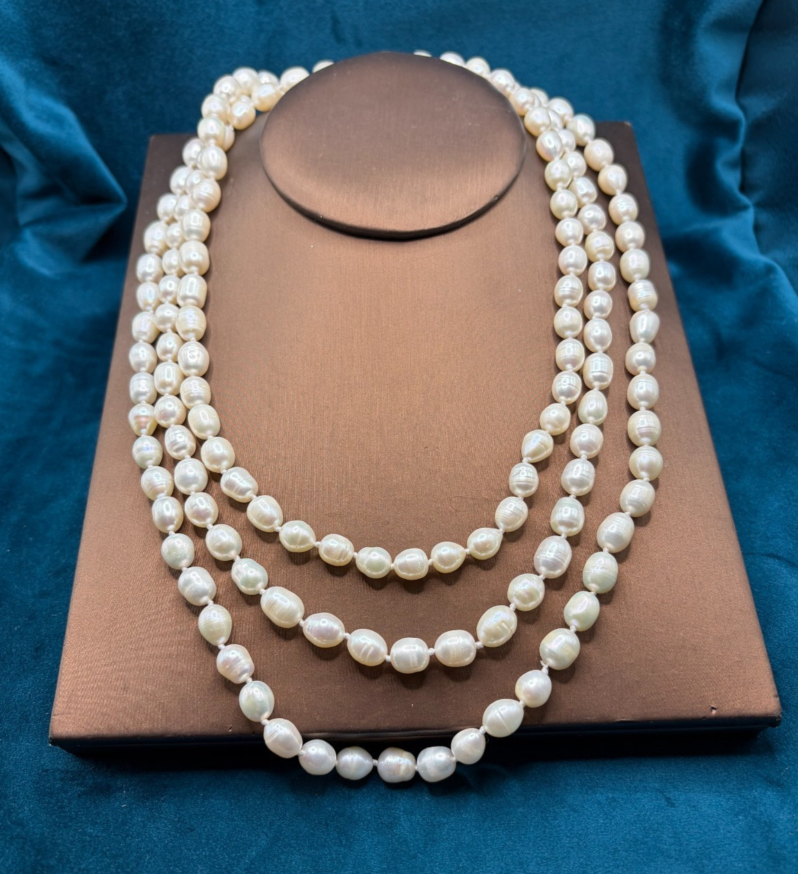 Fresh Water Baroque Pearl Necklace Extra Long Single Strand Hand Knotted 62″
