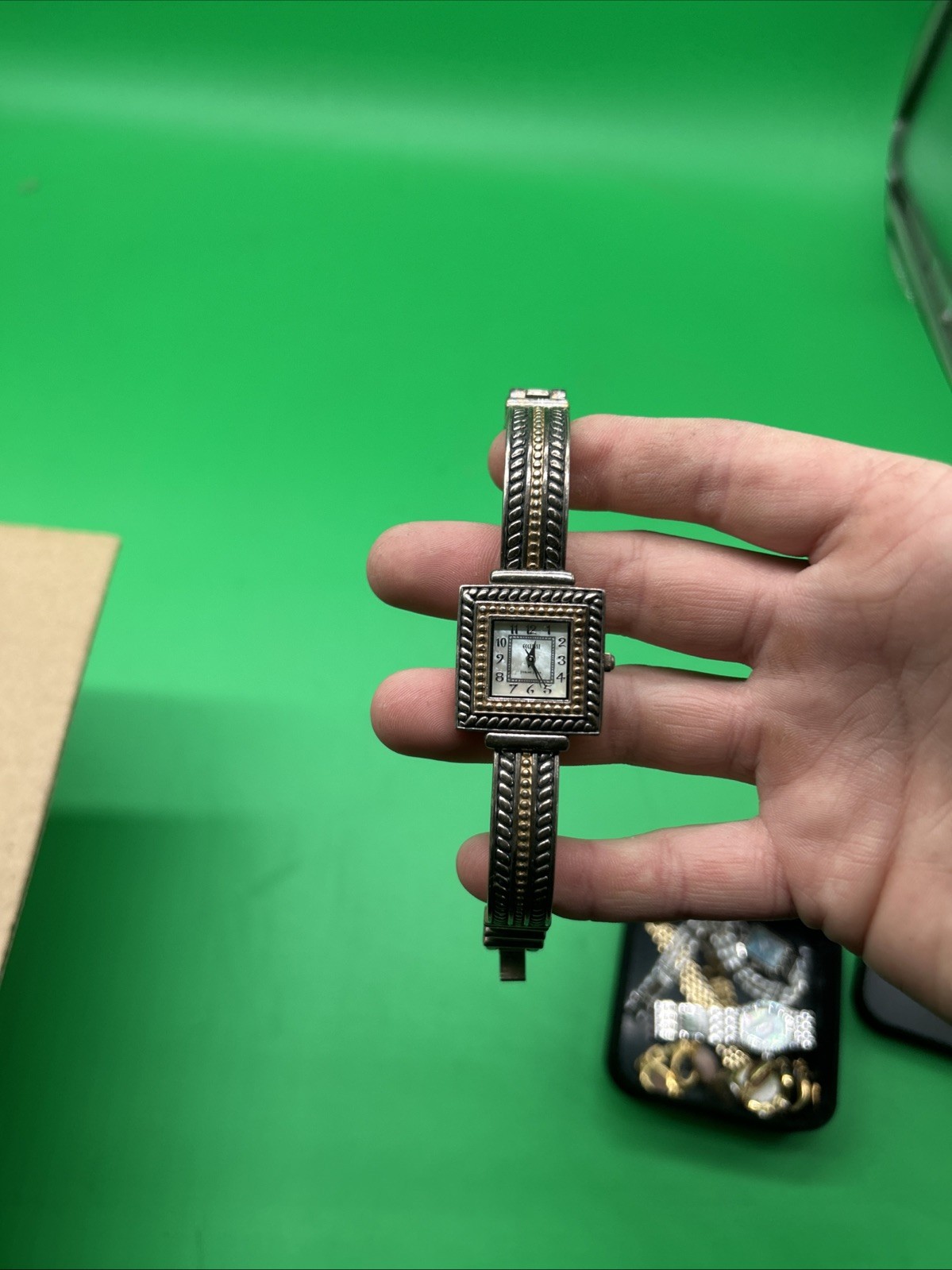 Vintage Nice ladys sterling silver and gold plate ECCLISSI bangle watch bracelet