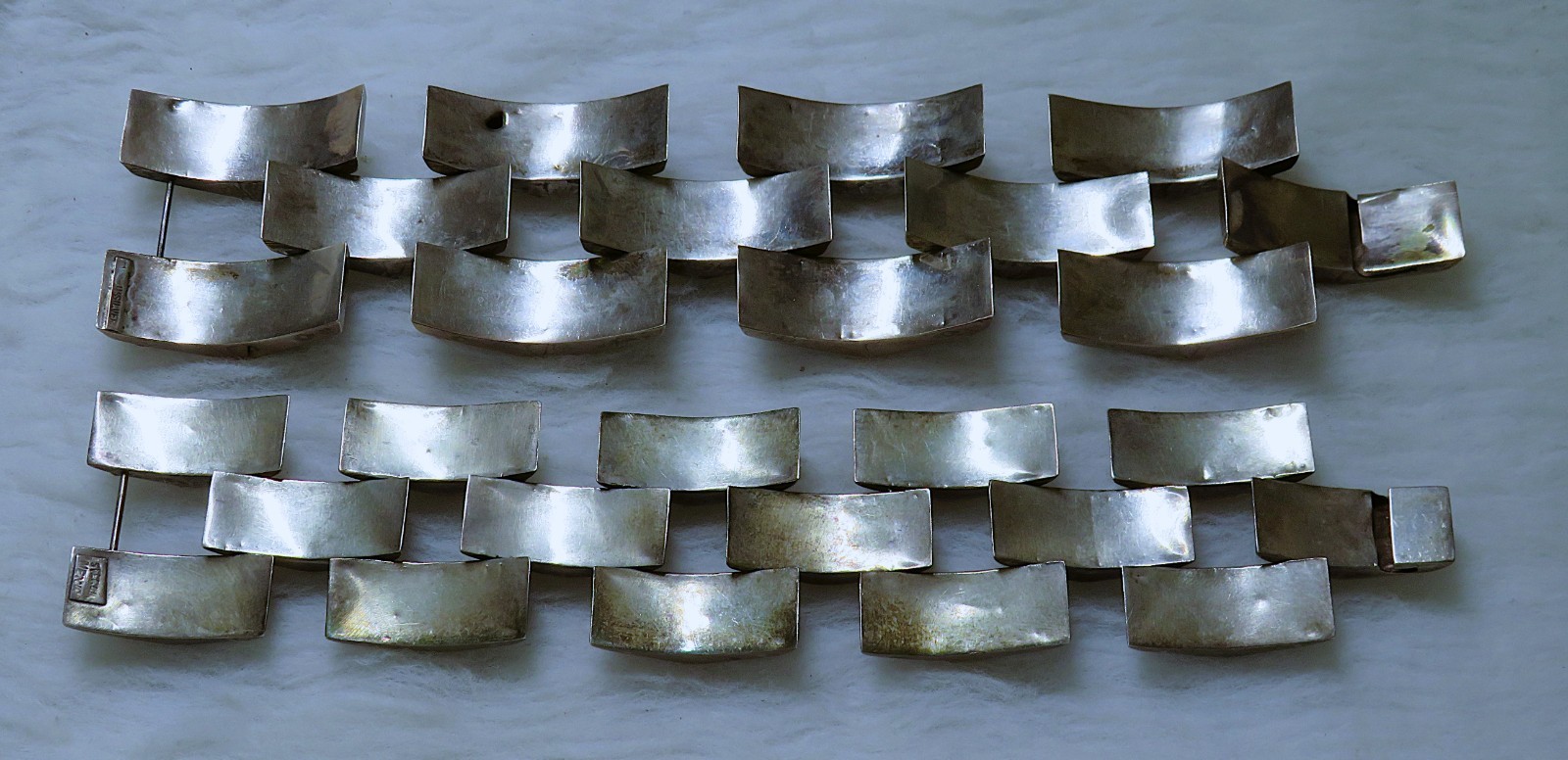 2 Taxco, sterling silver panel Bracelets