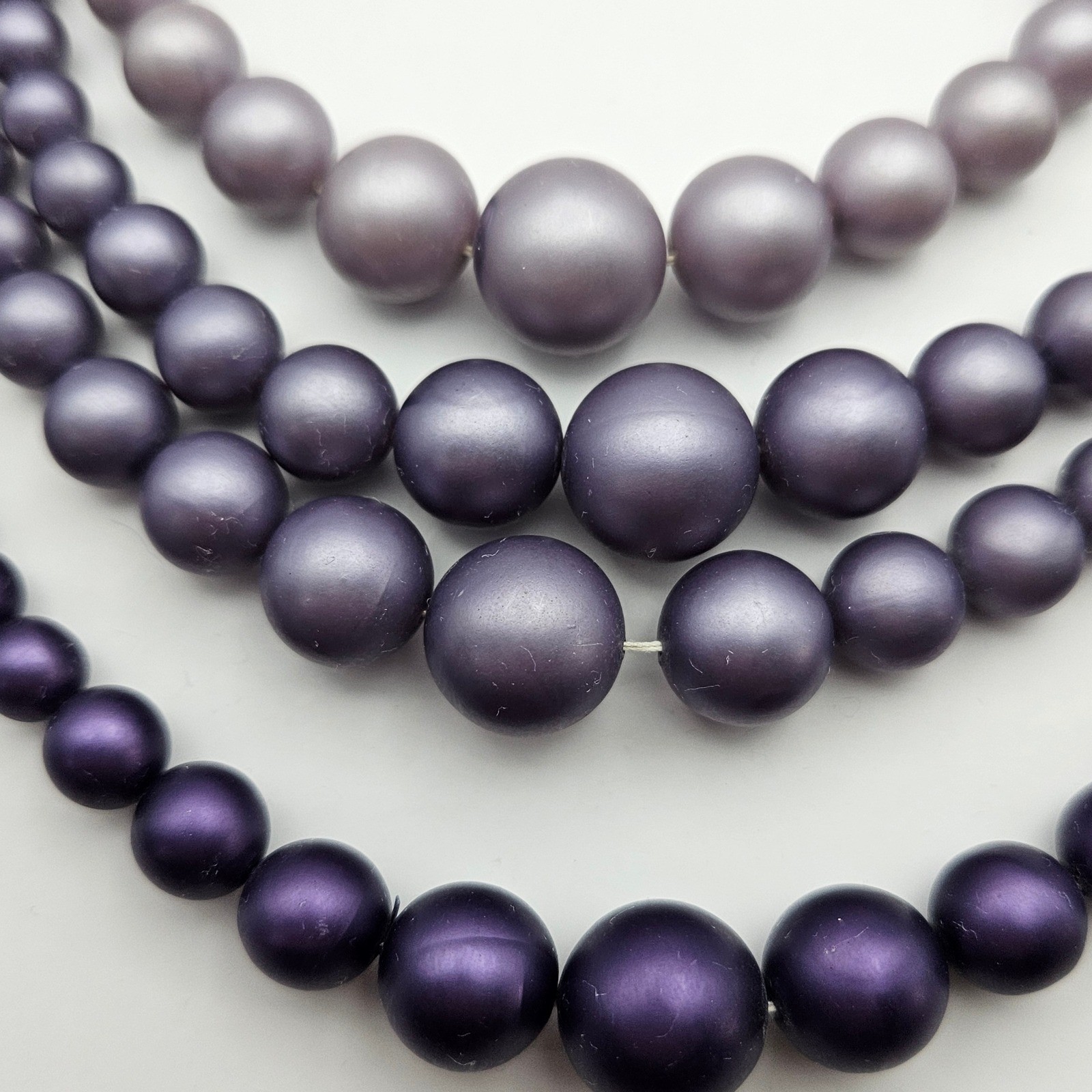 Vintage Purple Ombre Faux Pearl Bead 4 Strand Bib Necklace Graduated Lavender