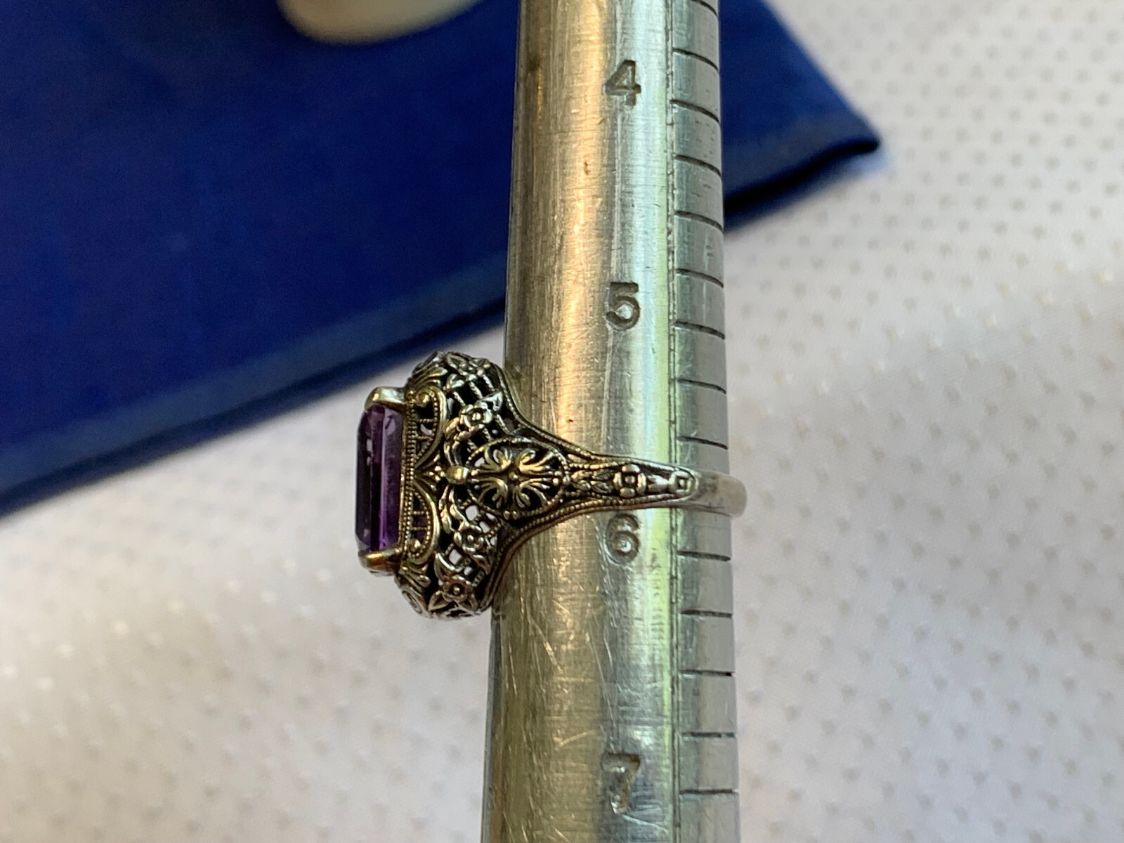 Vtg Sterling Silver Ring 4.6g Fine Jewelry Sz 5.75 Amethyst Color Baguette Stone