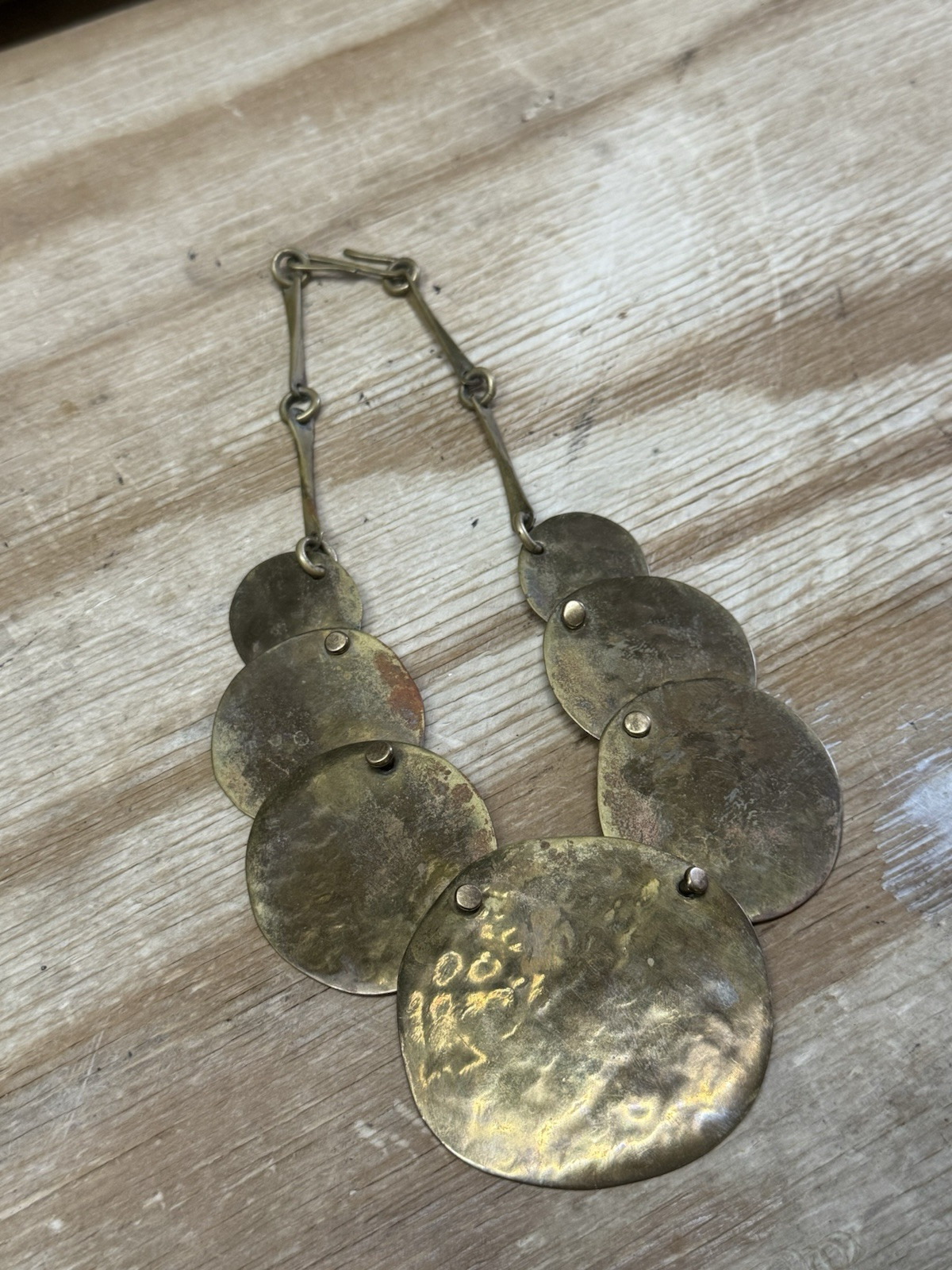 Vtg 1984 RARE Joseph Boris Handmade Brutalist Brass Necklace