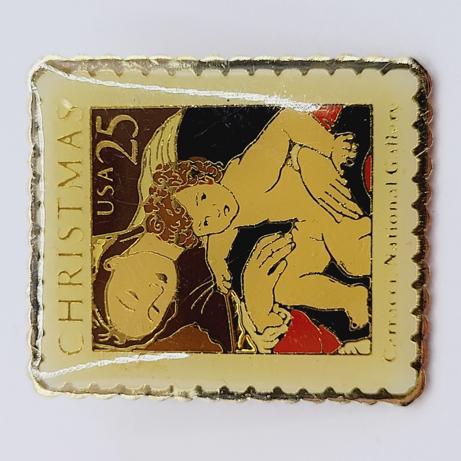 Madonna Child by Carracci USPS Stamp Small Metal Enamel Lapel Scatter Brooch Pin