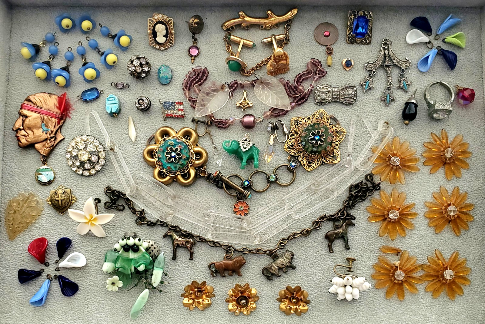 Antique Deco Vintage Glass Jewelry Repair Parts Pieces Scrap Craft Lot