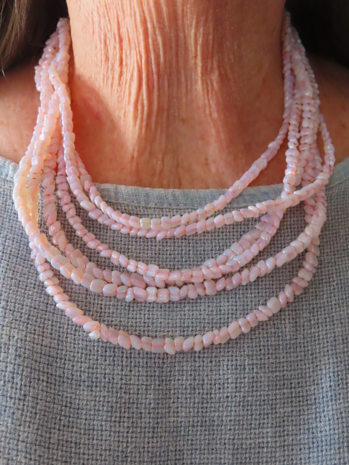 Vintage 1960’s Six Strand Opalescent Glass Bead Necklace