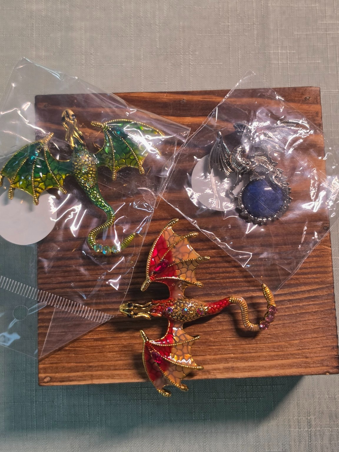 Dragon Jewelry Lot Brooch Pins & Pendant Fantasy Rhinestone Enamel Gold Tone New