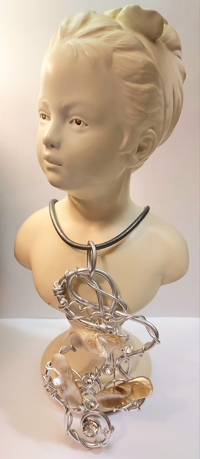 Jeff Lieb Statement Necklace Swarovski Crystal Shell Abstract Art Boho Signed