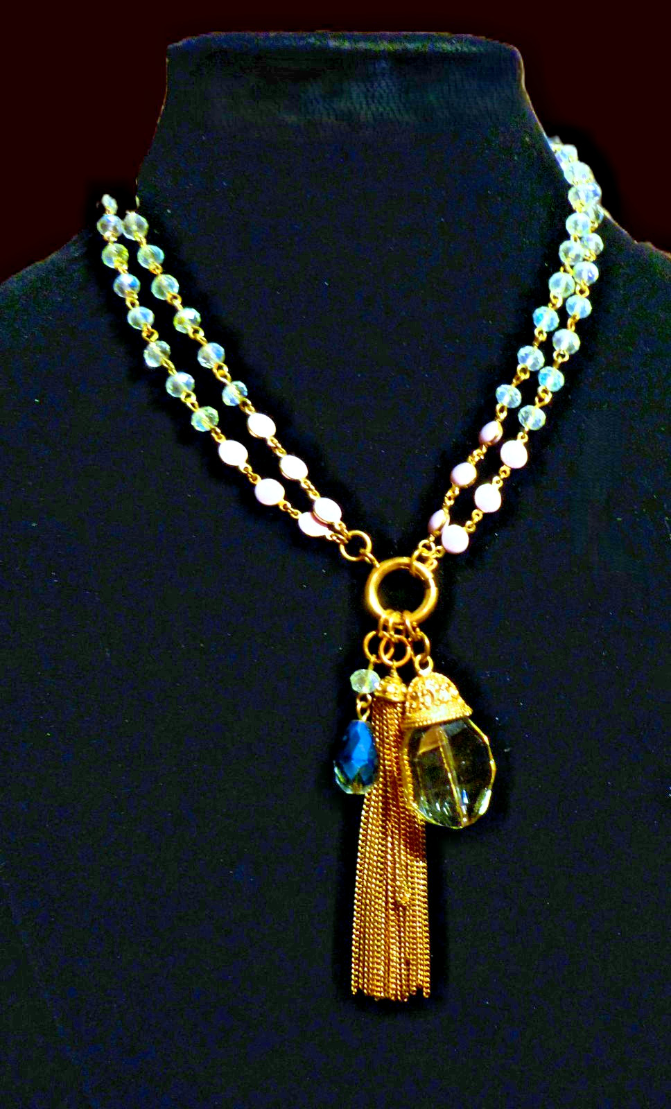 6 Piece LOT of UNIQUE VARIETY CRYSTAL / GLASS BEAD PENDANT / TASSEL NECKLACES