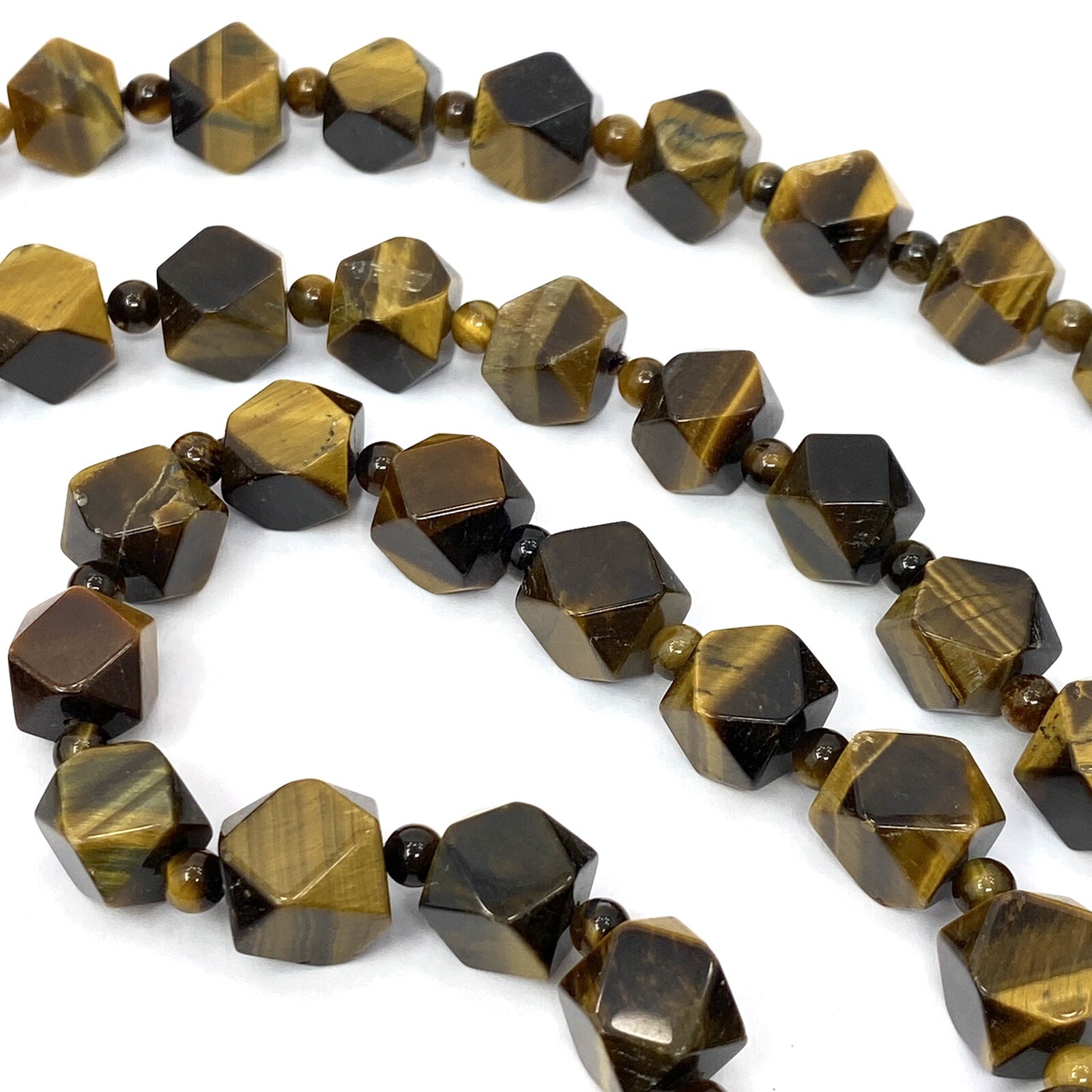 Vintage NATURAL Golden Brown TIGER EYE Necklace Geometric Cut Cube Beaded