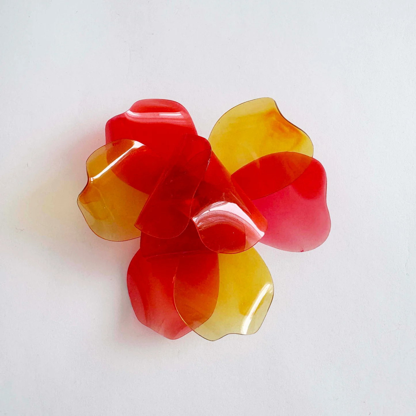 Vintage Huge Cellulose Acetate Flower Brooch Translucent Layered Red Yellow