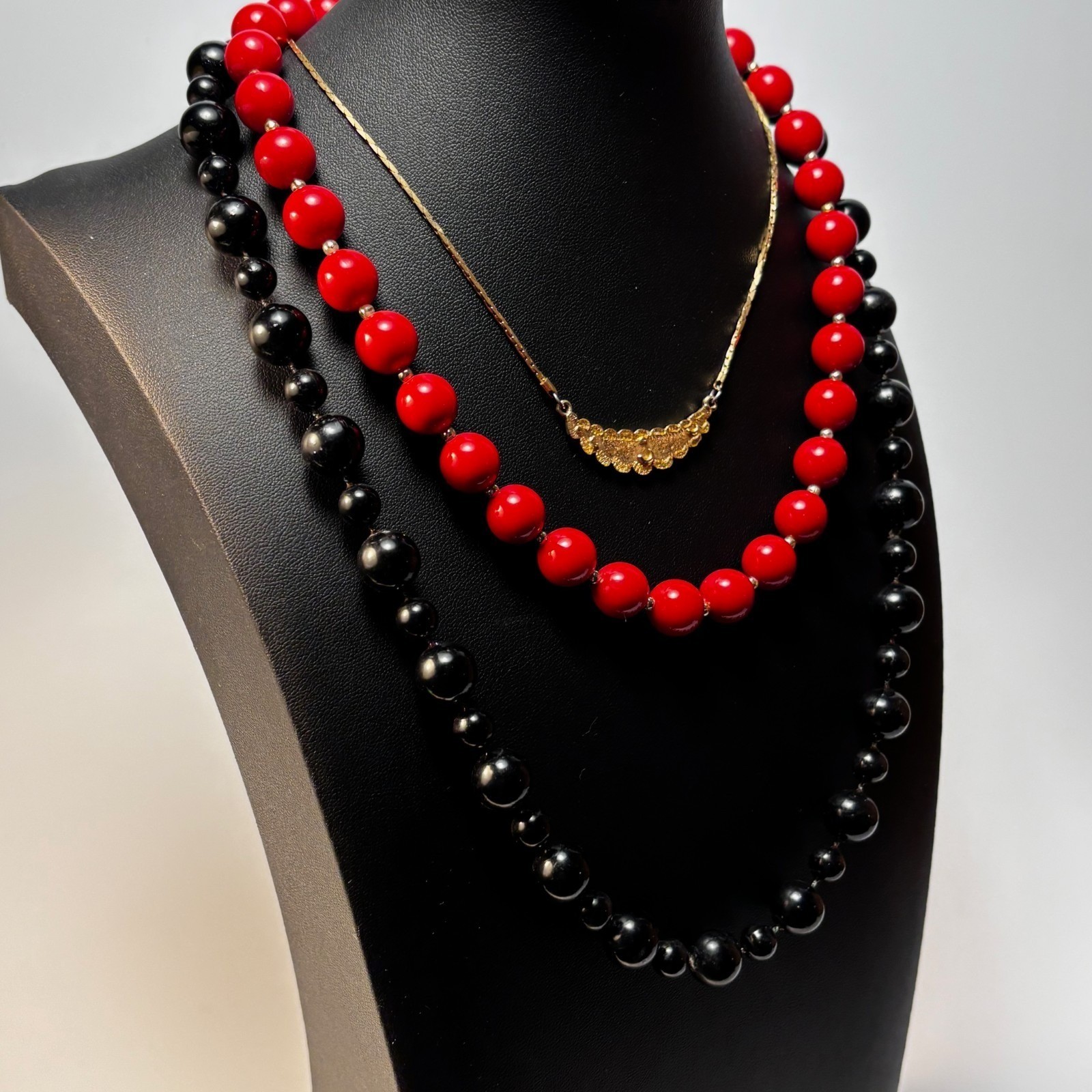 Necklace Lot Goth Witchy Black Red Vintage Acrylic Beads Metal Moon Pendant