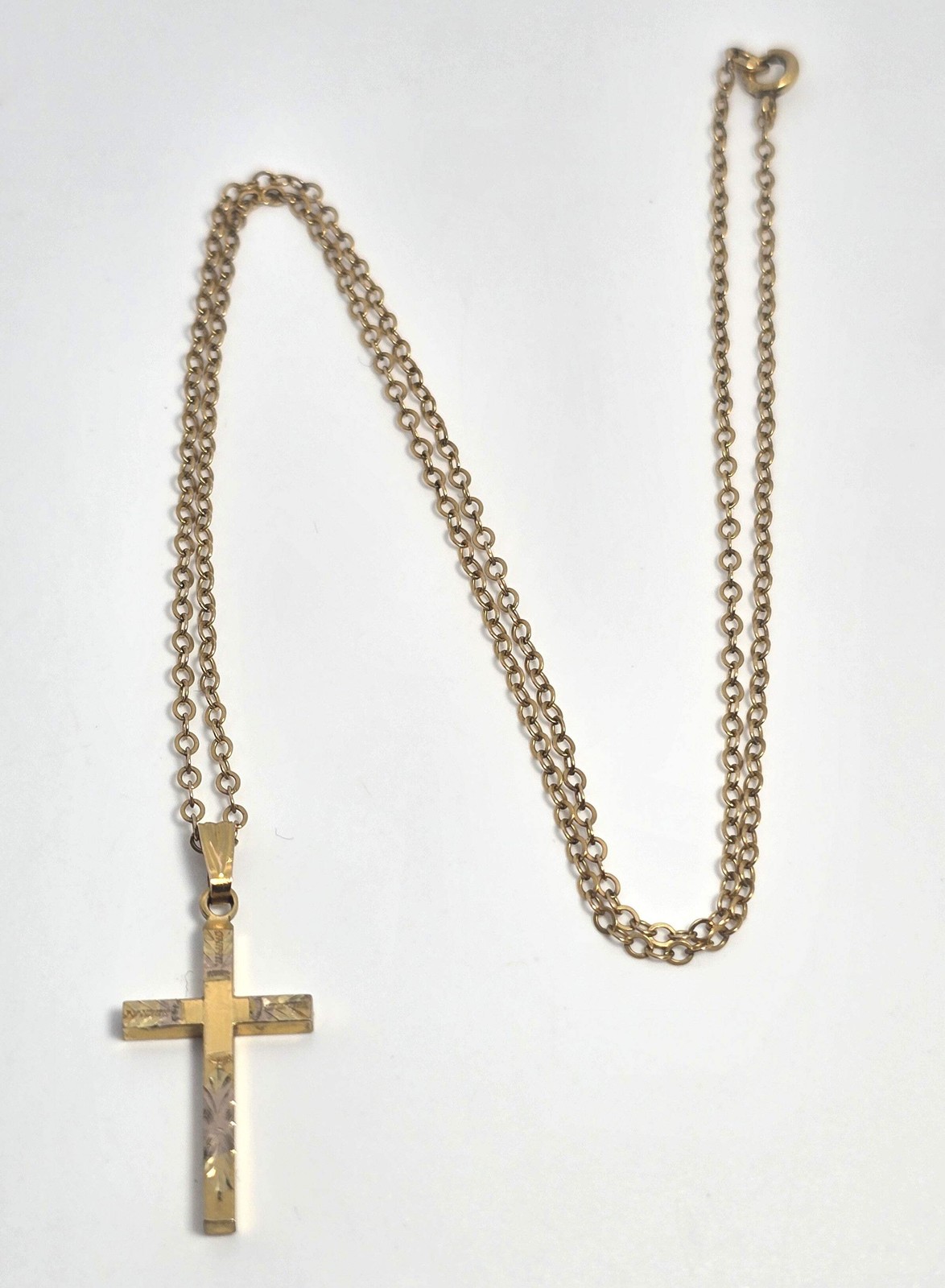 Etched cross vintage gold filled 1/20th 12k gold chain necklace