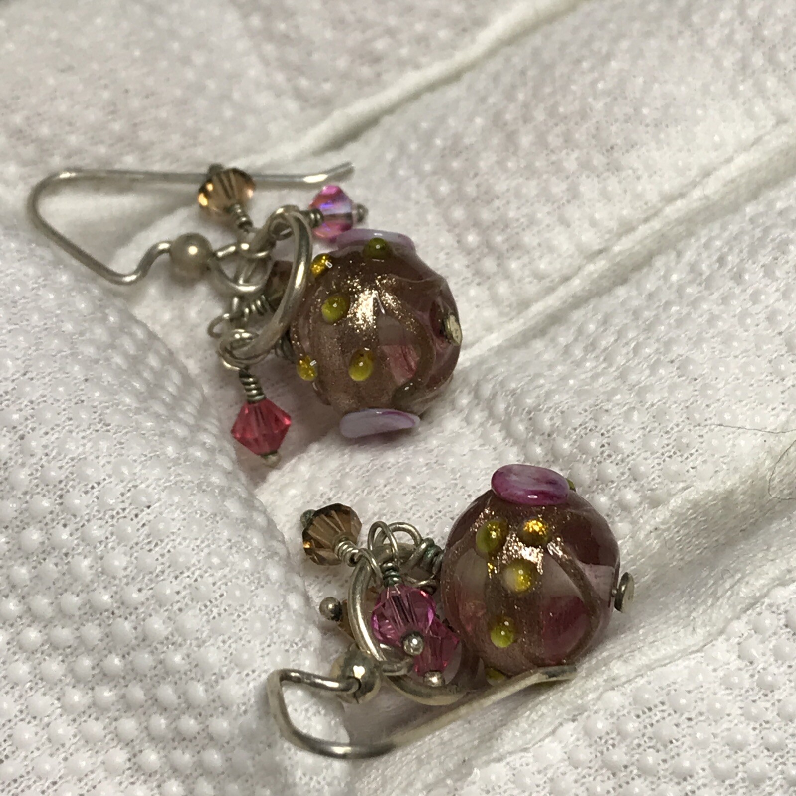 1.5” Drop BEAUTIFUL Murano Glass Venetian Wedding Cake Dangle Hook Pink EARRINGS