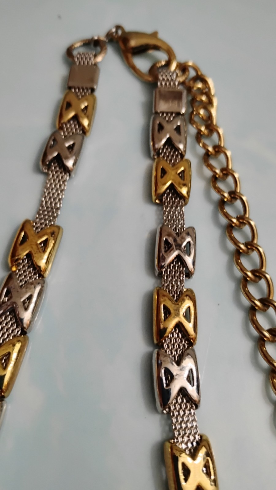 30-36″ 2 Tone X Necklace Or Belt With Dousing Fob