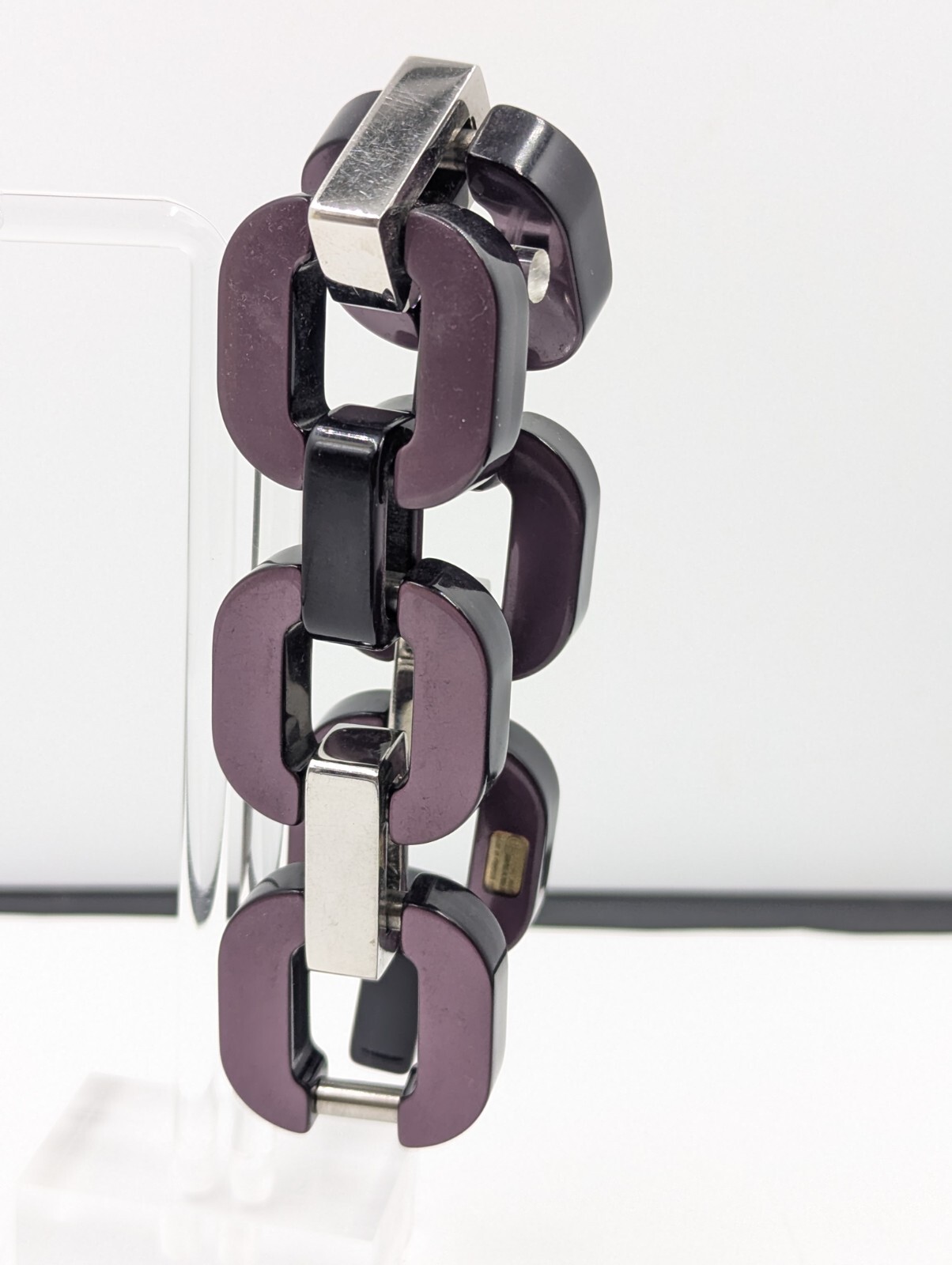 BRENNER DEROME France Chunky Modern Style Acetate PURPLE Link Bracelet U020