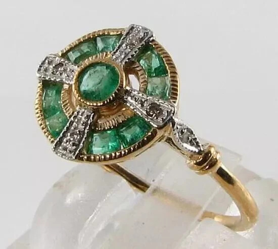 2Ct Art Deco Style Lab Created Diamond & Emerald Engagement 14K Gold Finish Ring