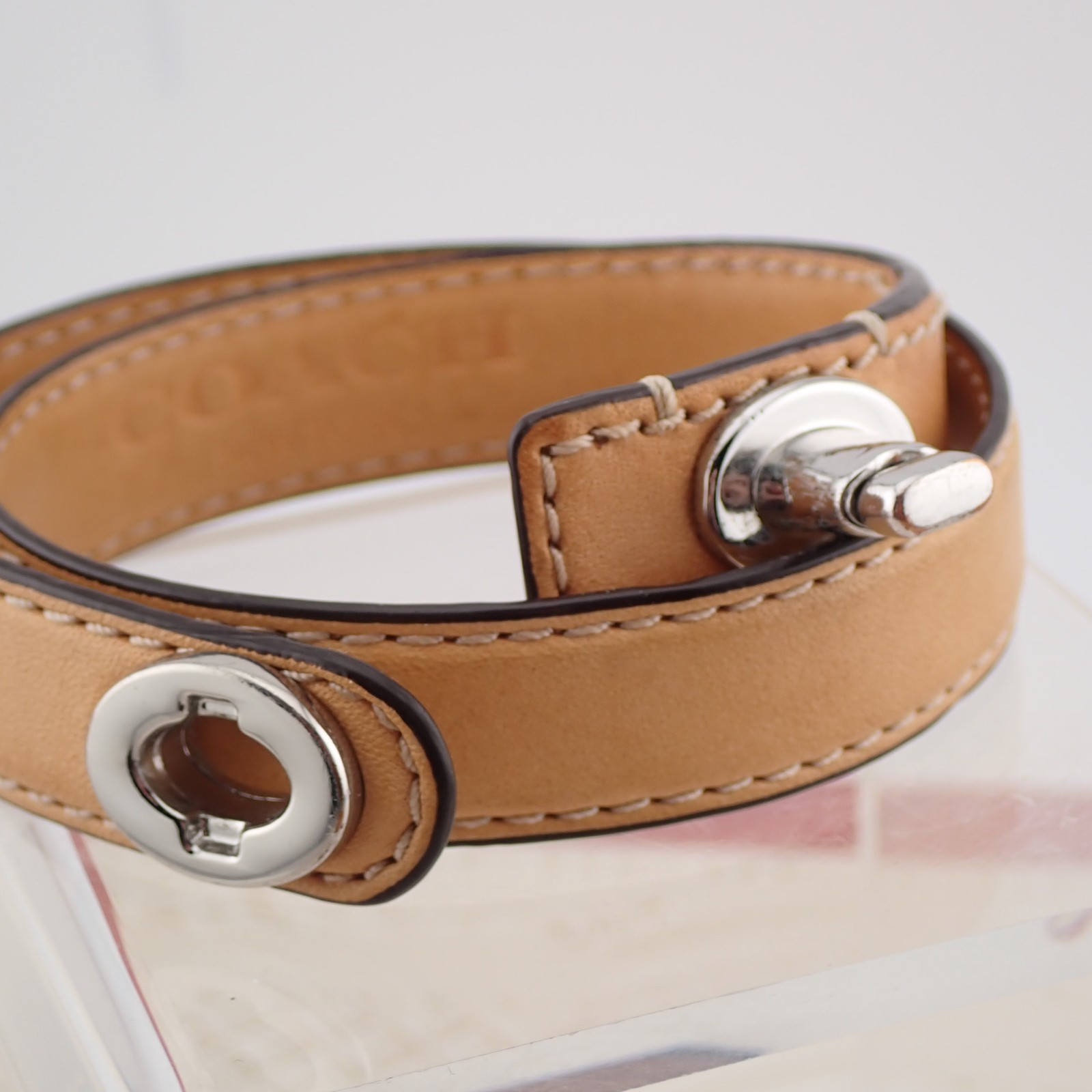 1990’s Coach Tan Leather Turnlock Double Wrap Bracelet