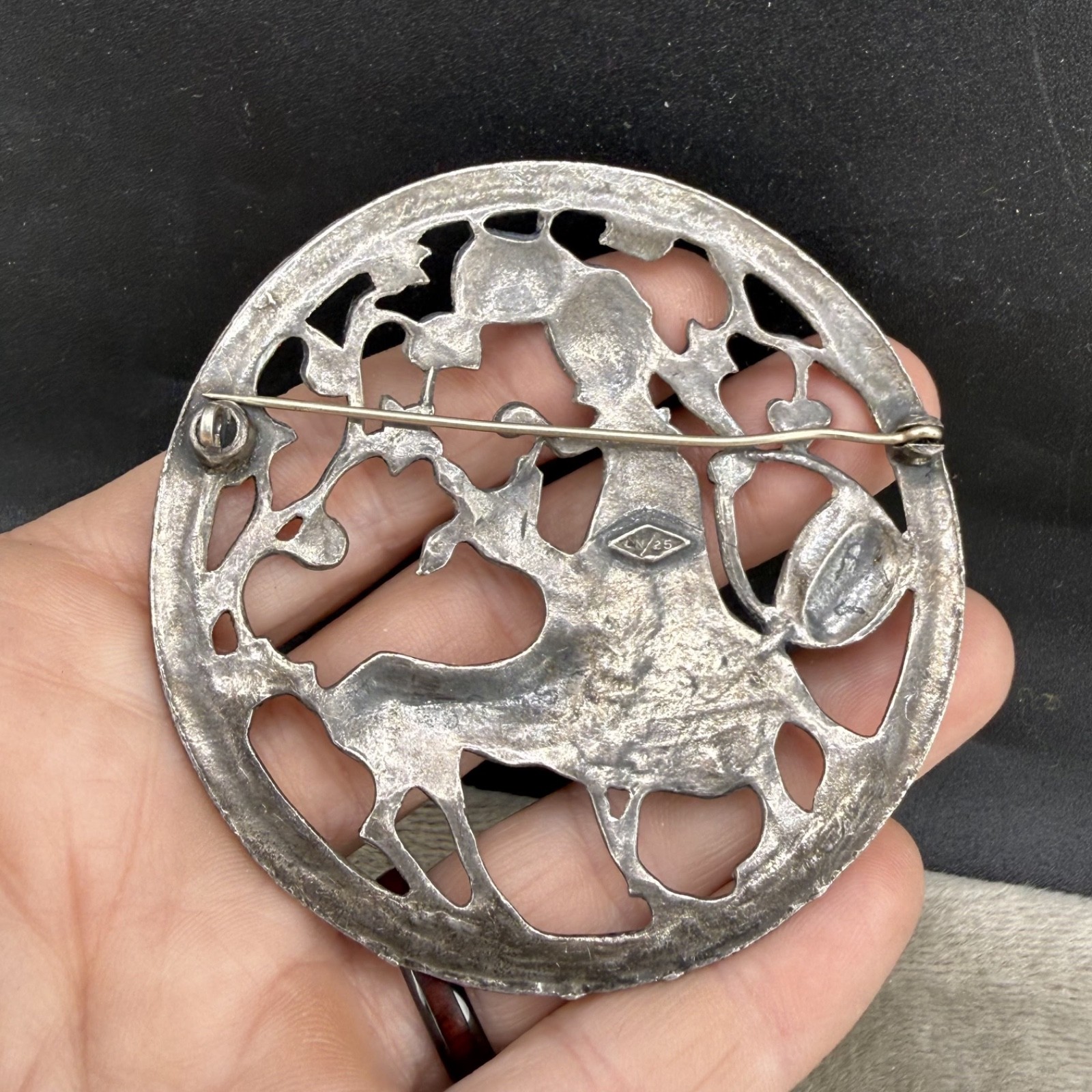 Vintage Little Nemo Brooch Silver Tone Girl with Deer Signed