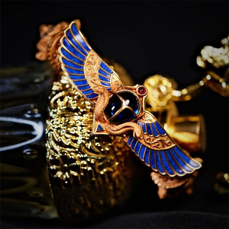 Ancient Egyptian Winged Scarab Open Cuff Bracelet Vintage Gold Plated Jewelry