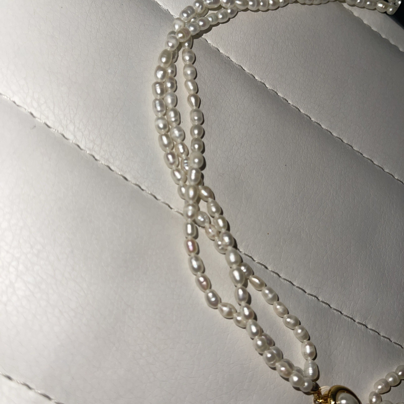 Vintage New Freshwater Seed Pearl Necklace Three Strand 17″ Solid Clasp NEW
