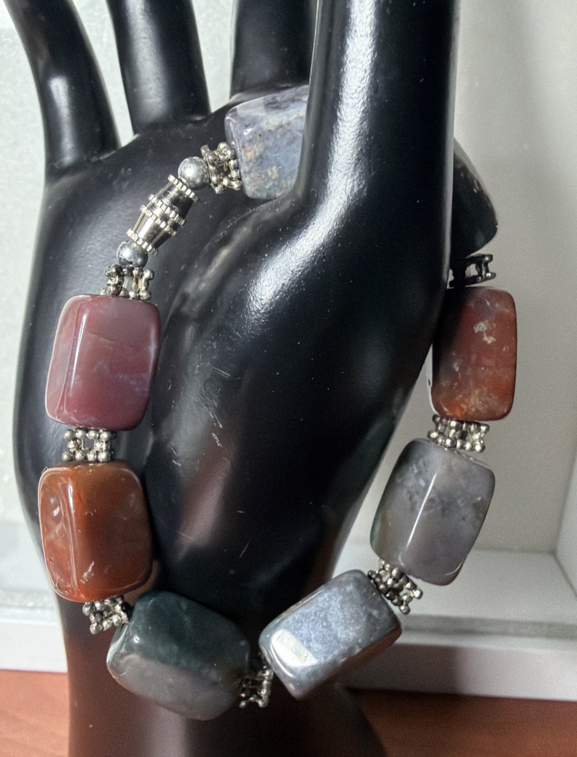 Multi Gemstone Bloodstone Quartz and Agate 7.5 Inch Bracelet
