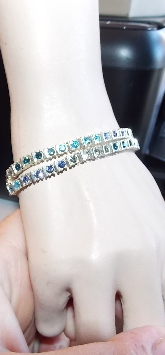 Vintage Silver Double Tennis Bracelet Amethyst Sapphire Topaz Blue Glass 12a40