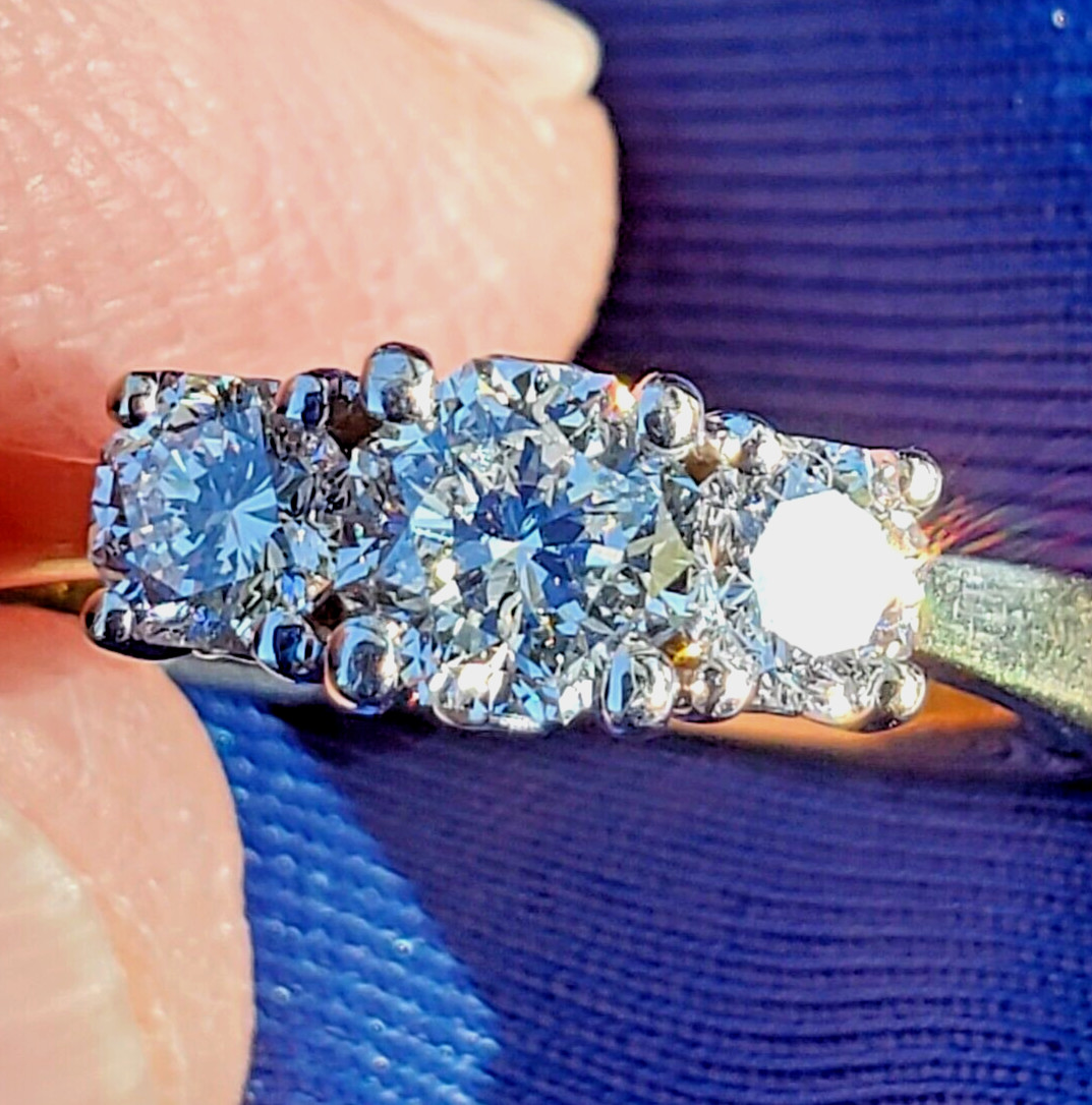 Original EARTH MINED DIAMOND Octagon cut Deco Engagement Ring Vintage Trilogy 6