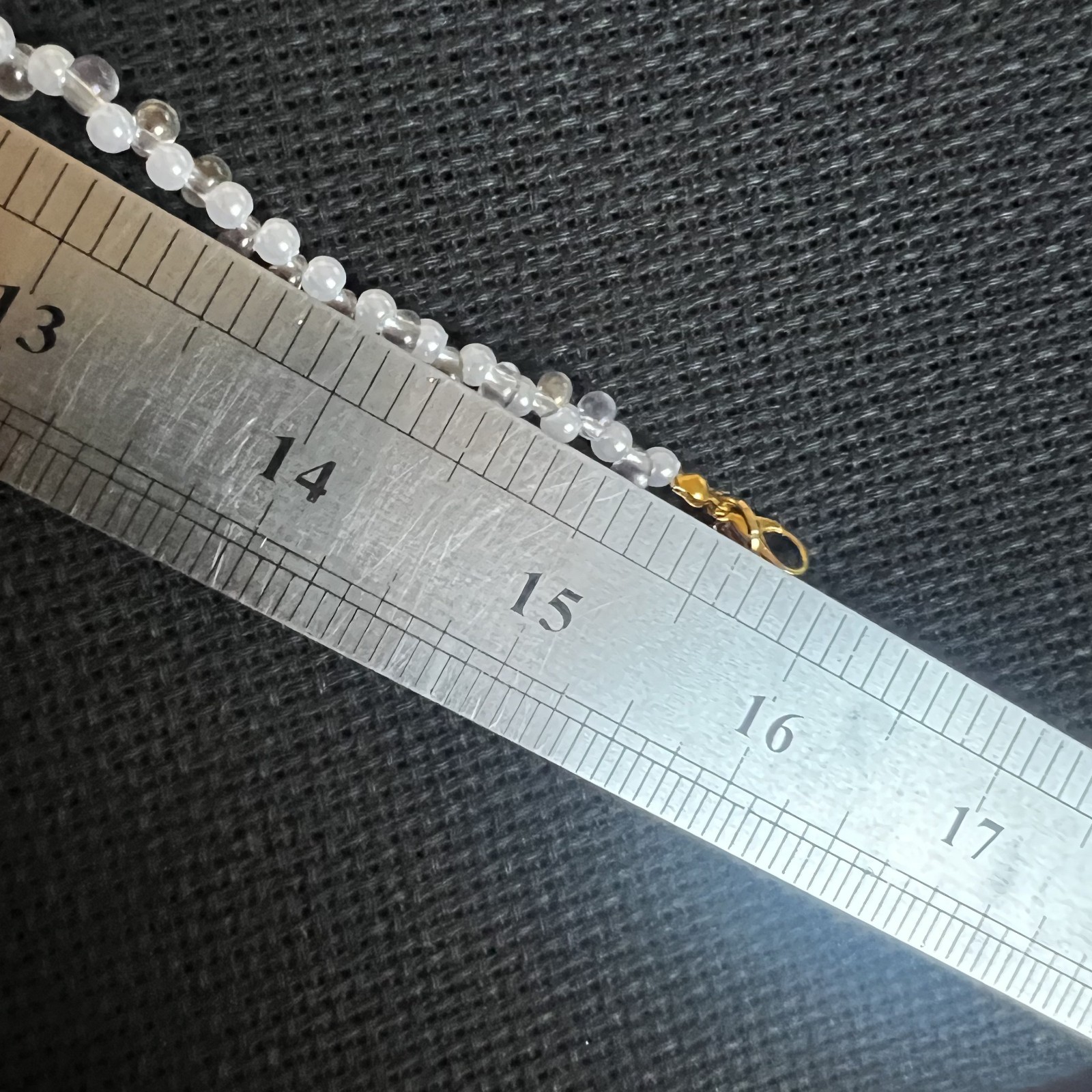 Handmade fauxpearl clear glass deaded necklace gold tone clasp choker strand