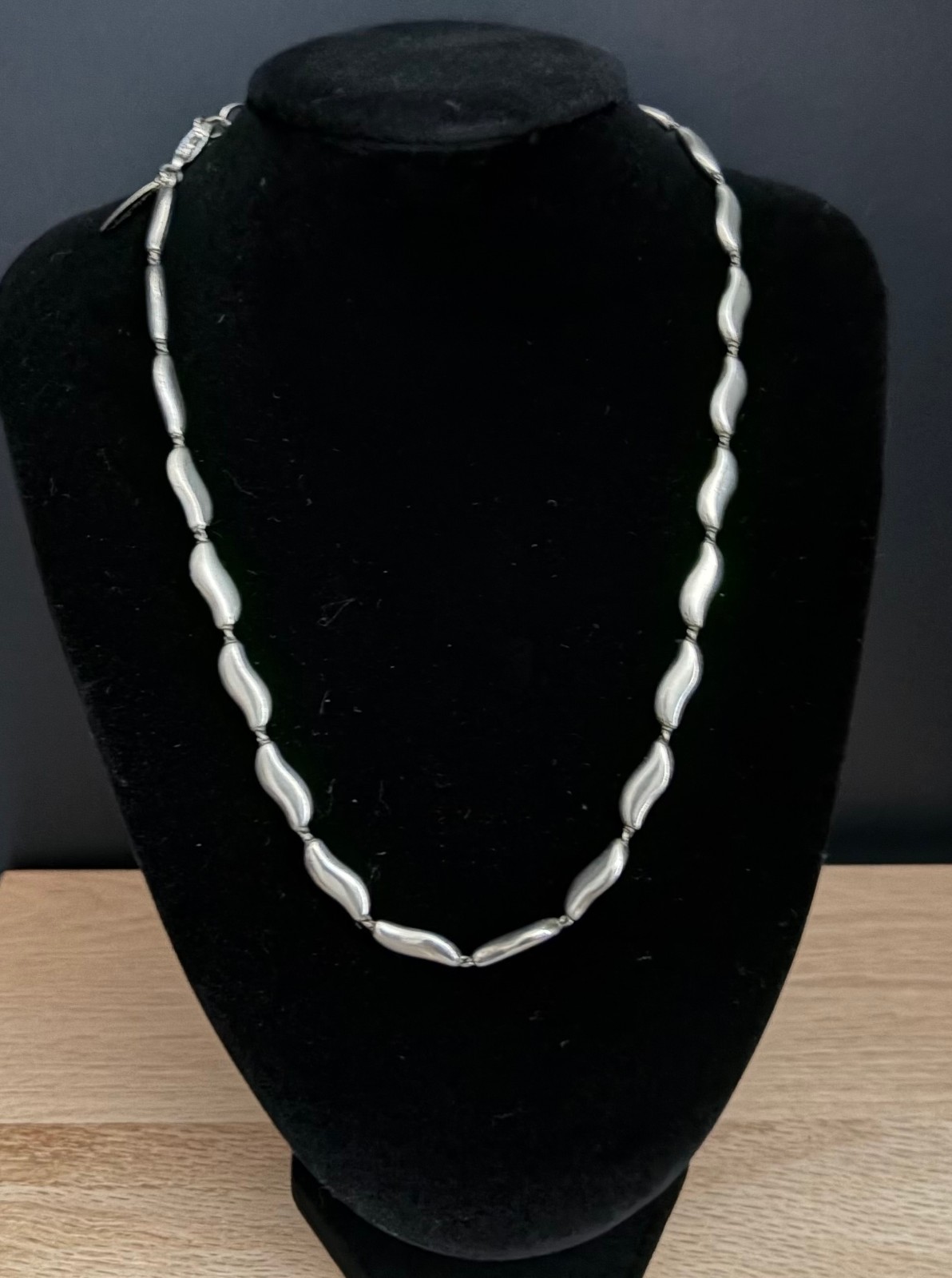 Vintage Soho Design Silver Tone Wave Link Necklace 18″ Adjustable Signed