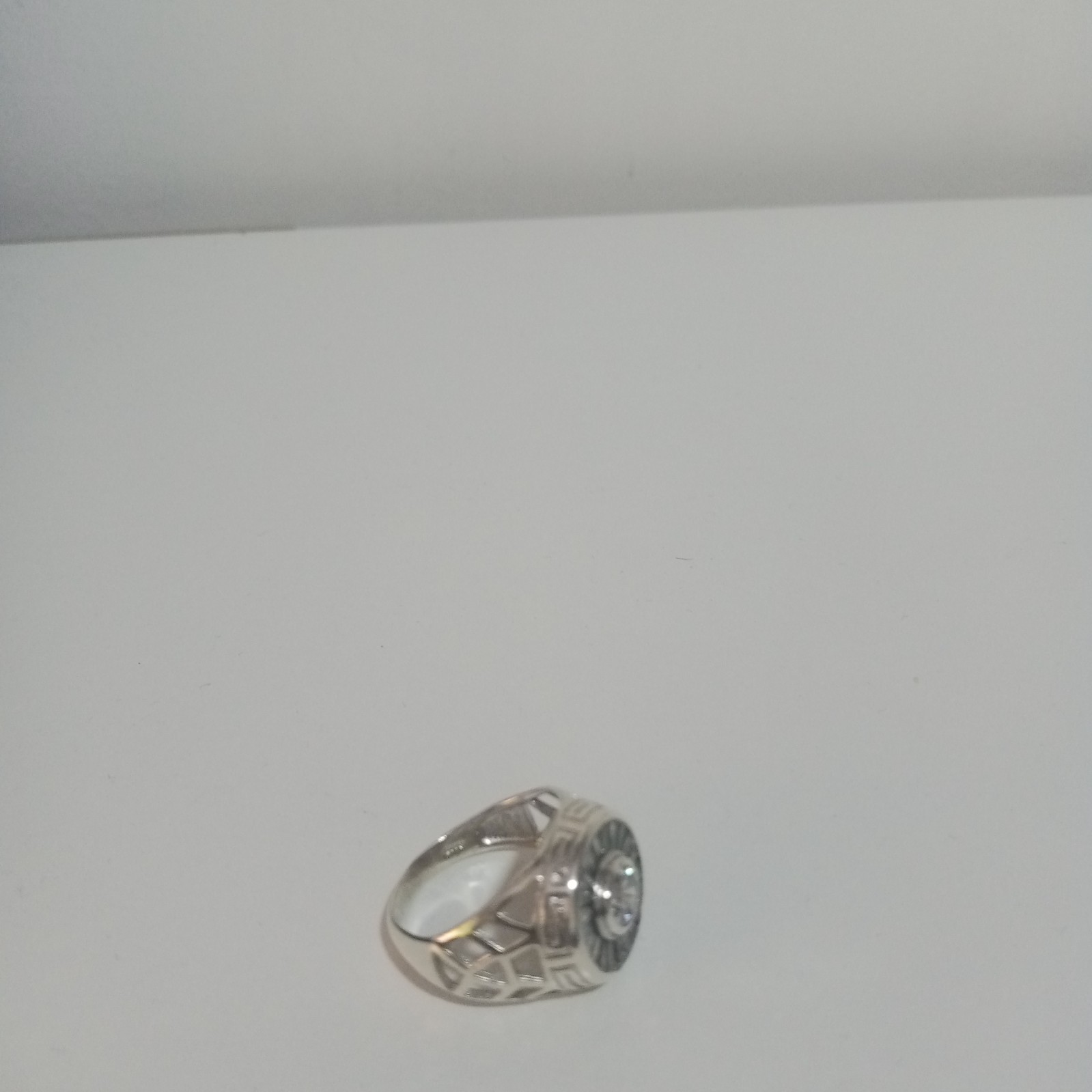 Vintage 925 Sterling Silver Ring Round Cubic Zirconia Baguette Halo Design