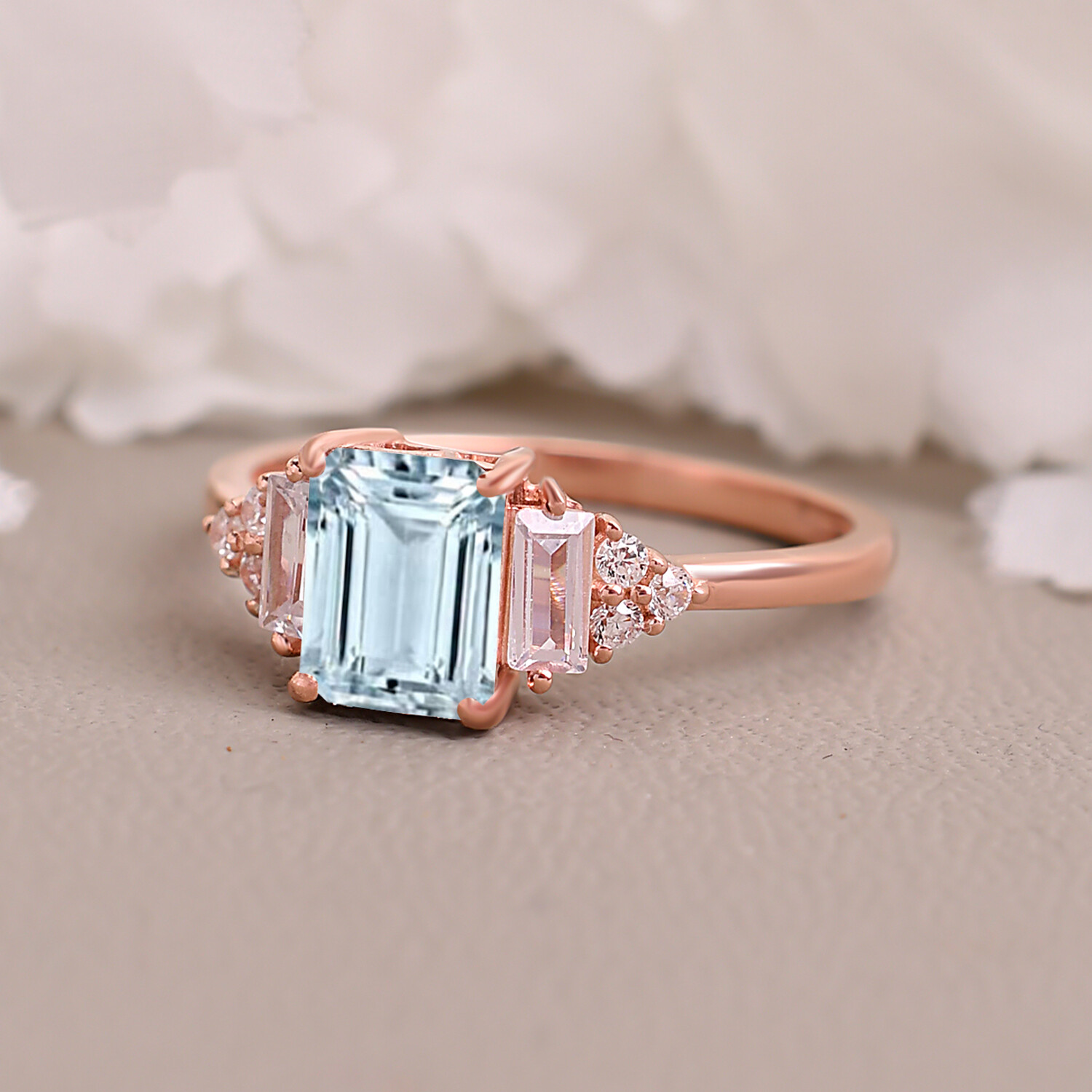 Aquamarine Wedding Ring Anniversary Birthday Gift For Her Engagement RingJewelry