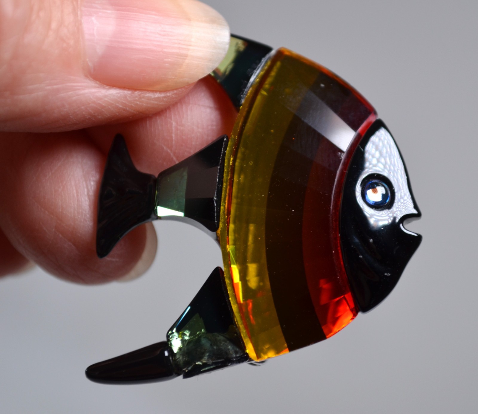 Vintage Swarovski Angel Fish Brooch / Pin 2″ w/ Blue Eye & Fin Tip READ