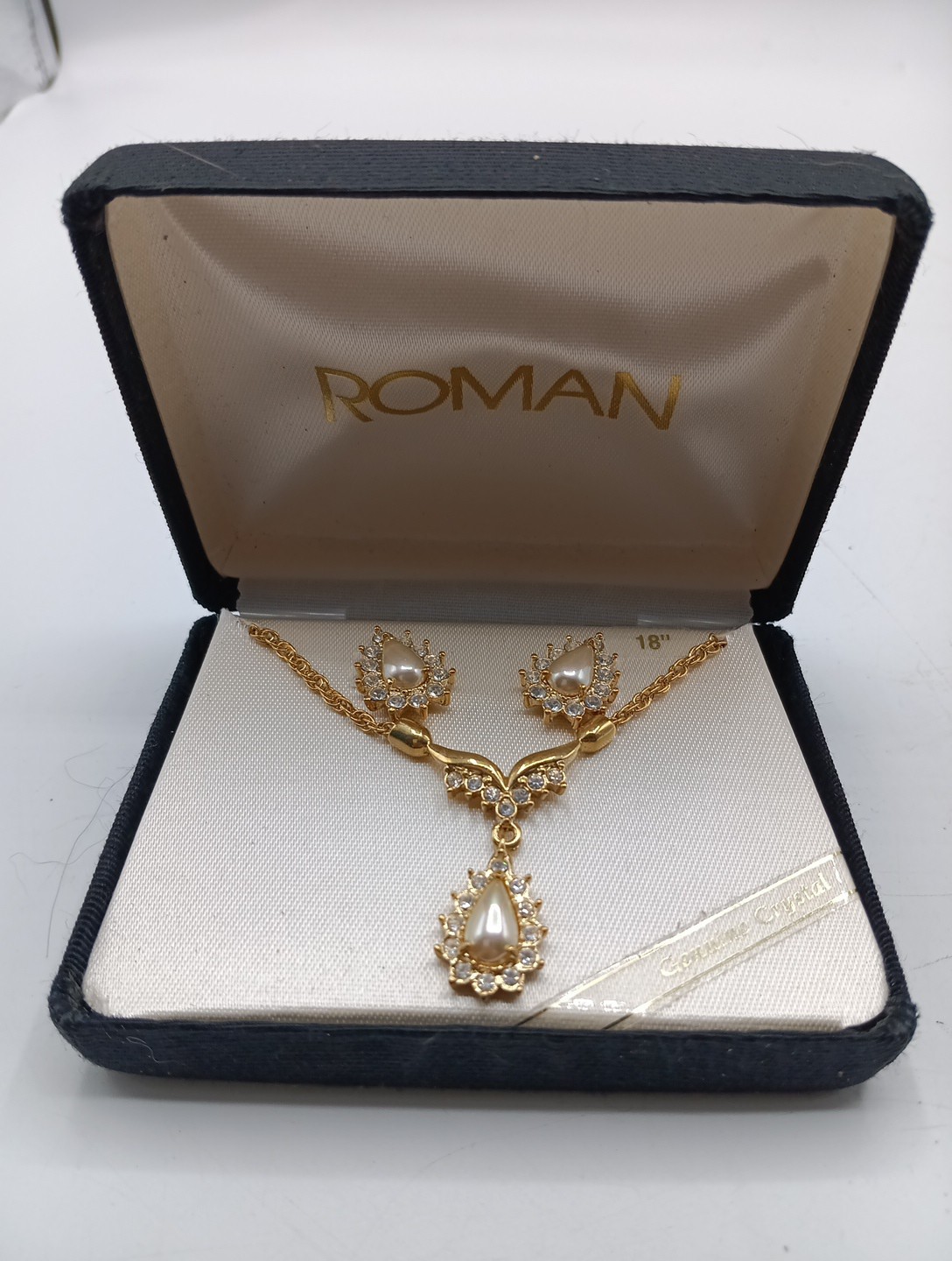 Roman Women’s Cubic Zirconia Gold Tone Necklace Earring Set