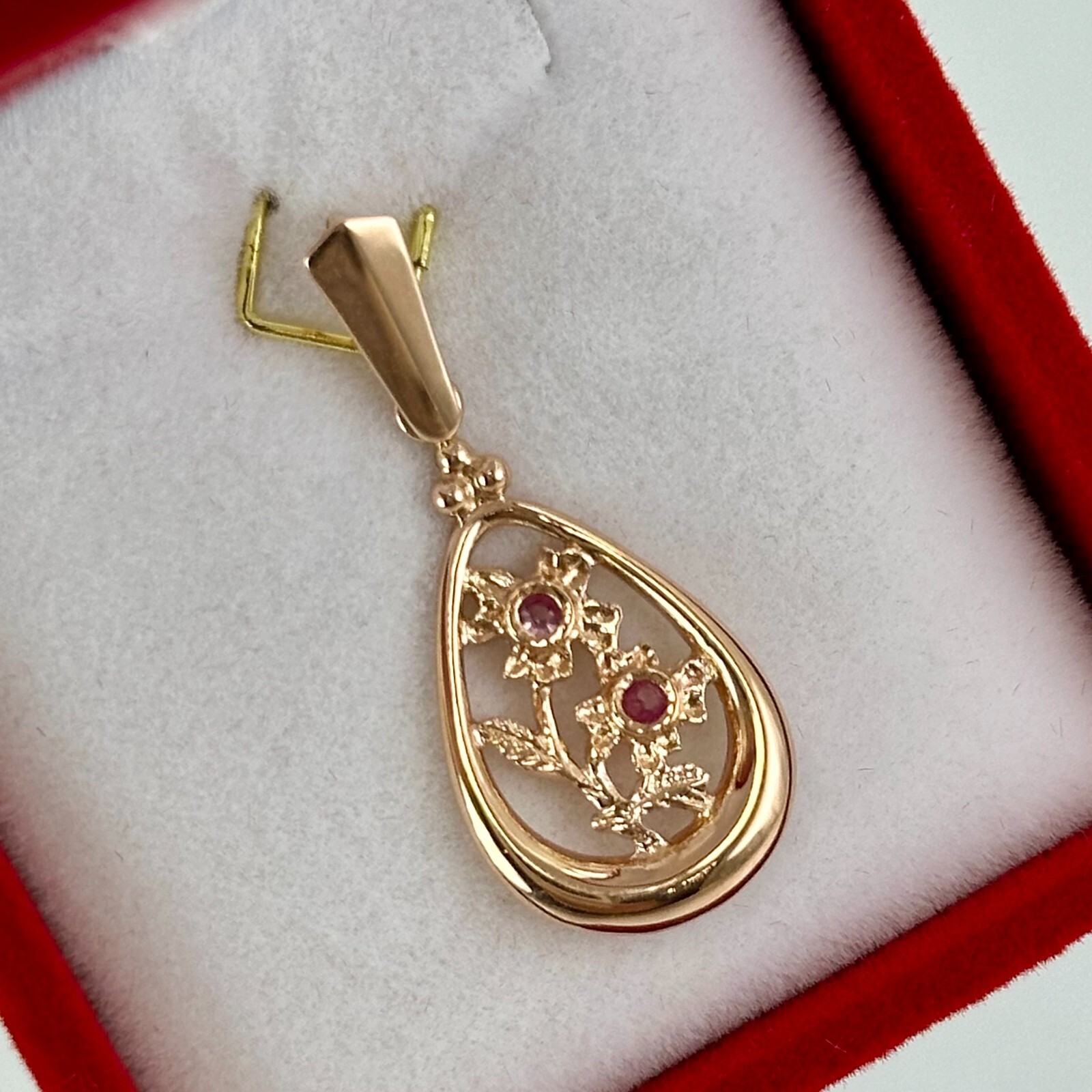 Chic Vintage Original Soviet Rose Gold 583 14k Pendant With Amethyst 1,97 g.