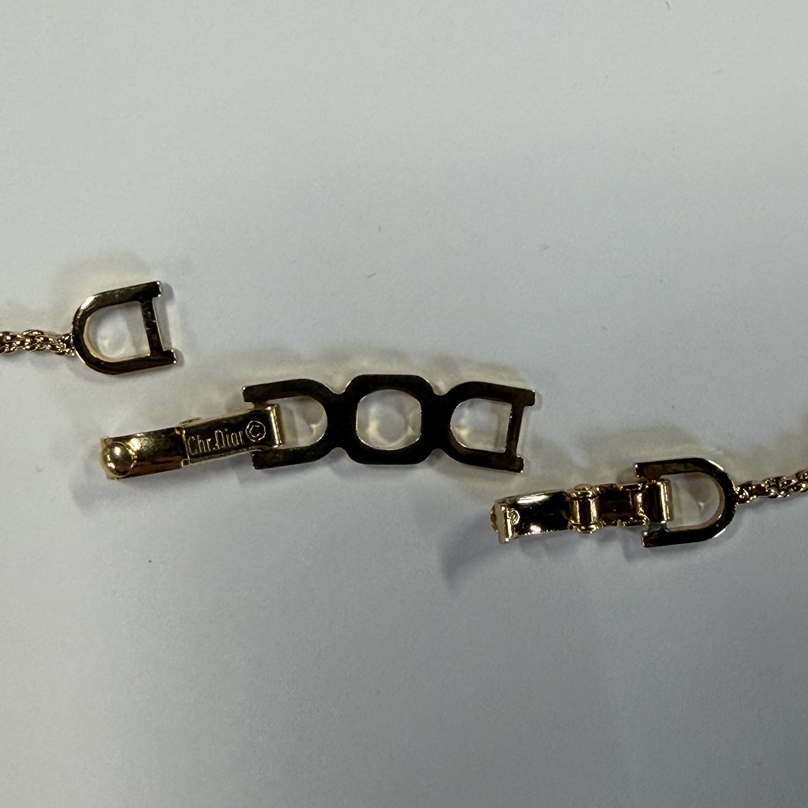 Christian Dior Vintage Necklace Pave Rhinestone Enamel Crescent Gold Plate 16”