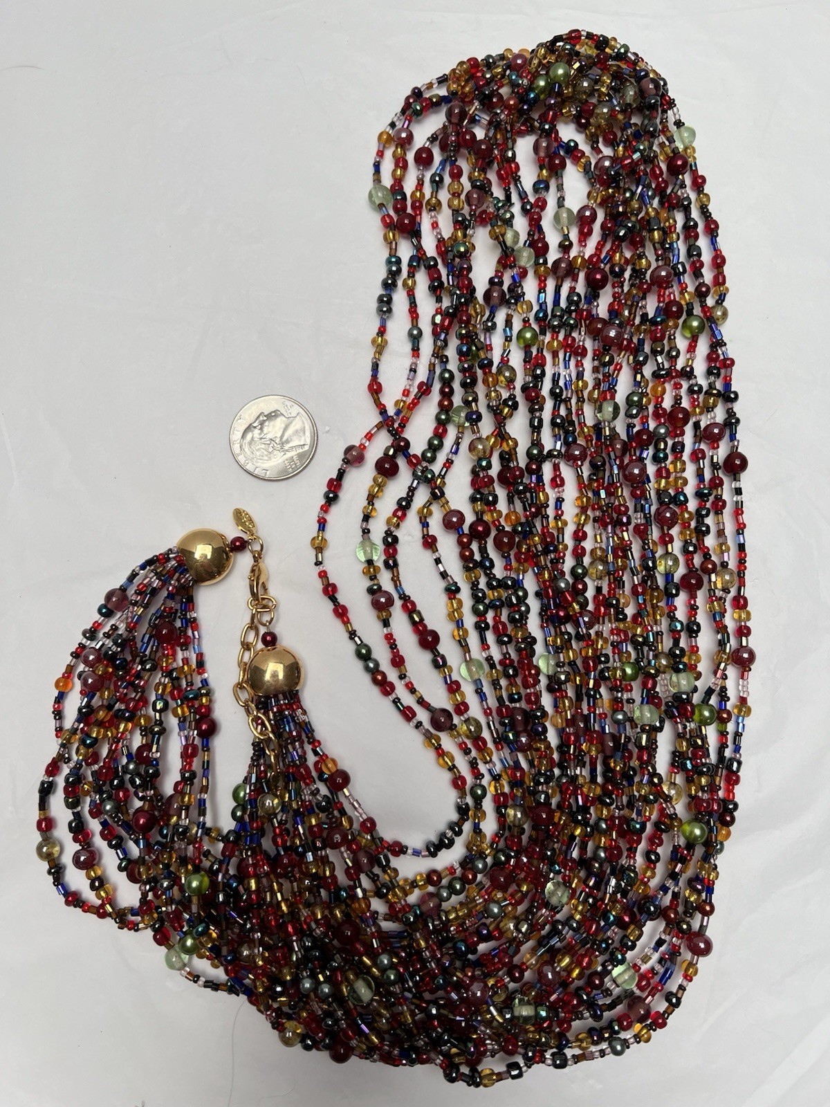 Vintage Joan Rivers Red Glass Bead Multistrand Necklace 36” Czech Republic Glass