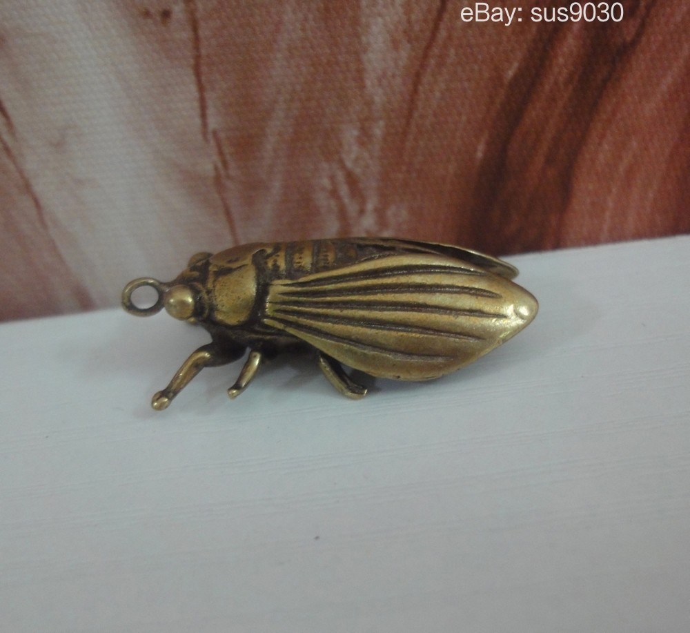 Solid Brass Copper Vivid Cicada Figurine Statue Pendant