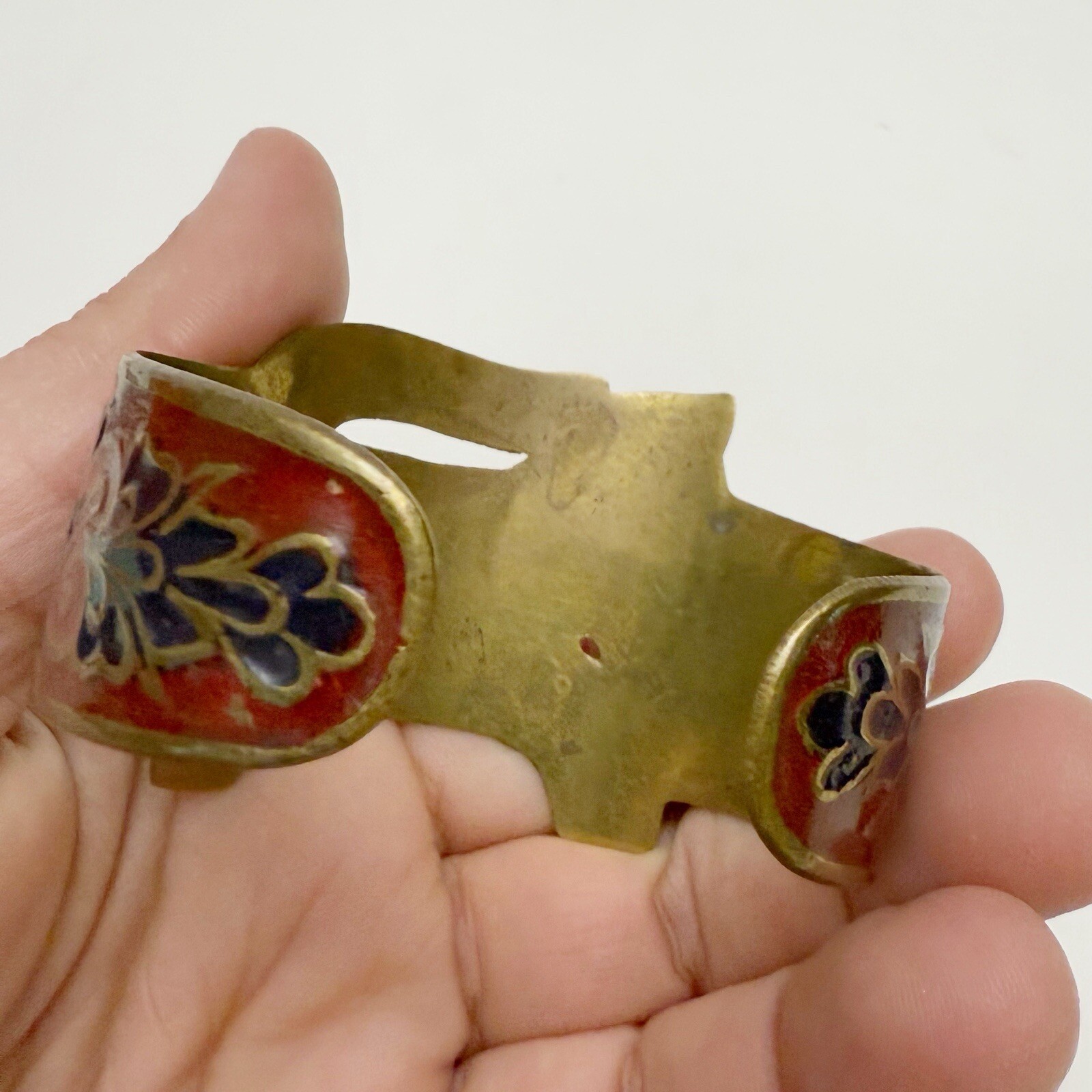 Vintage Horse Floral Red Enamel Brass Cuff Bracelet Made in India