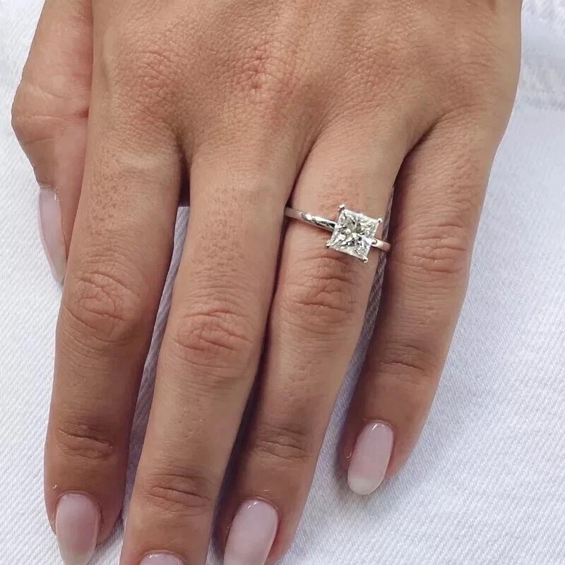 2.15Ct Princess Cut Lab Created Diamond 14K White Gold FN Solitaire Wedding Ring