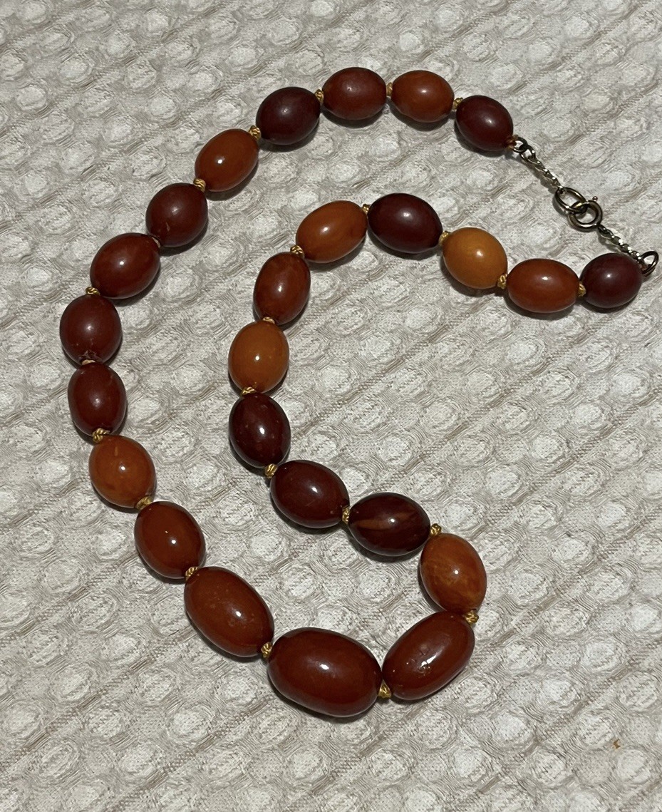 Rare Antique Dark Amber Butterscotch Necklace With Gorgeous Details And Swirls